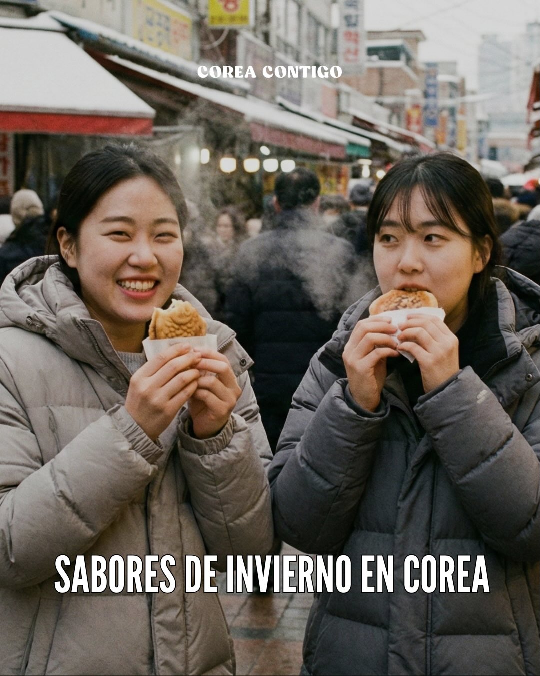 ❄️ Sabores de Invierno en Corea
Cuando llega el frío, las calles de Corea se llenan de aromas deliciosos. Aquí te comparto algunos de los snacks invernales más populares.👇
🐟 Bungeoppang (붕어빵)
Un pastelito en forma de pez, relleno tradicionalmente de pasta de frijol rojo dulce. Crujiente por fuera y suave por dentro, ¡perfecto para caminar con las manos calentitas!
🍯 Hotteok (호떡)
Panqueques coreanos rellenos de azúcar morena, canela y nueces. Cuando lo muerdes, el relleno sale caliente y dulce… un clásico imperdible del invierno.
🌫️ Hoppang (호빵)
Bollos al vapor, suaves y esponjosos, con relleno dulce de frijol rojo. Ideal para calentar el cuerpo en días de mucho frío.
🍢 Eomuk (어묵)
Brochetas de pastel de pescado servidas en un caldo caliente. Es uno de los snacks callejeros más reconfortantes y económicos del invierno.
🌰 Gunbam (군밤)
Castañas asadas con aroma ahumado y textura suave. Las venden en puestitos callejeros y son un clásico nostálgico del invierno coreano.
🍠 Gungoguma (군고구마)
Camote/boniato asado, dulce de manera natural y súper saciante. El aroma del goguma caliente anuncia que el invierno llegó de verdad.
Yo, personalmente, amo las castañas asadas, así que en invierno las como muchísimo.
¿Cuál de estos snacks de invierno les gusta más?
#corea #coreadelsur #coreacontigo #coreacontigotour #viajeacorea #turismocoreano #toursenespañol #toursencorea #guíaenespañol #comidacoreana #comidacallejera #comidacallejeracoreana #inviernoencorea #coreaeninvierno #snackscoreanos #Bungeoppang #Hotteok #Hoppang #Eomuk #Gungoguma #Gunbam #kfood #comidadeinvierno #겨울간식