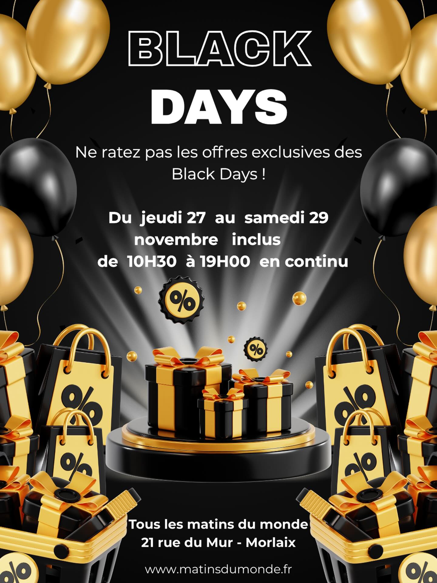 🚨 BLACK DAYS 🚨
Profitez des offres exclusives durant ces BLACK DAYS!!🤪
Sur une sélection d'articles signalés en magasin.
Ne tardez pas!!😬
Ces offres ne durent que 3 jours!!
Du jeudi 27 au samedi 29 novembre inclus.
L'occasion aussi de dévouvrir les toutes dernières nouveautés arrivées en boutique et de commencer vos cadeaux de Noël à prix doux!😌🎁🎄
Au plaisir de vous recevoir!:)
Claudie🌸