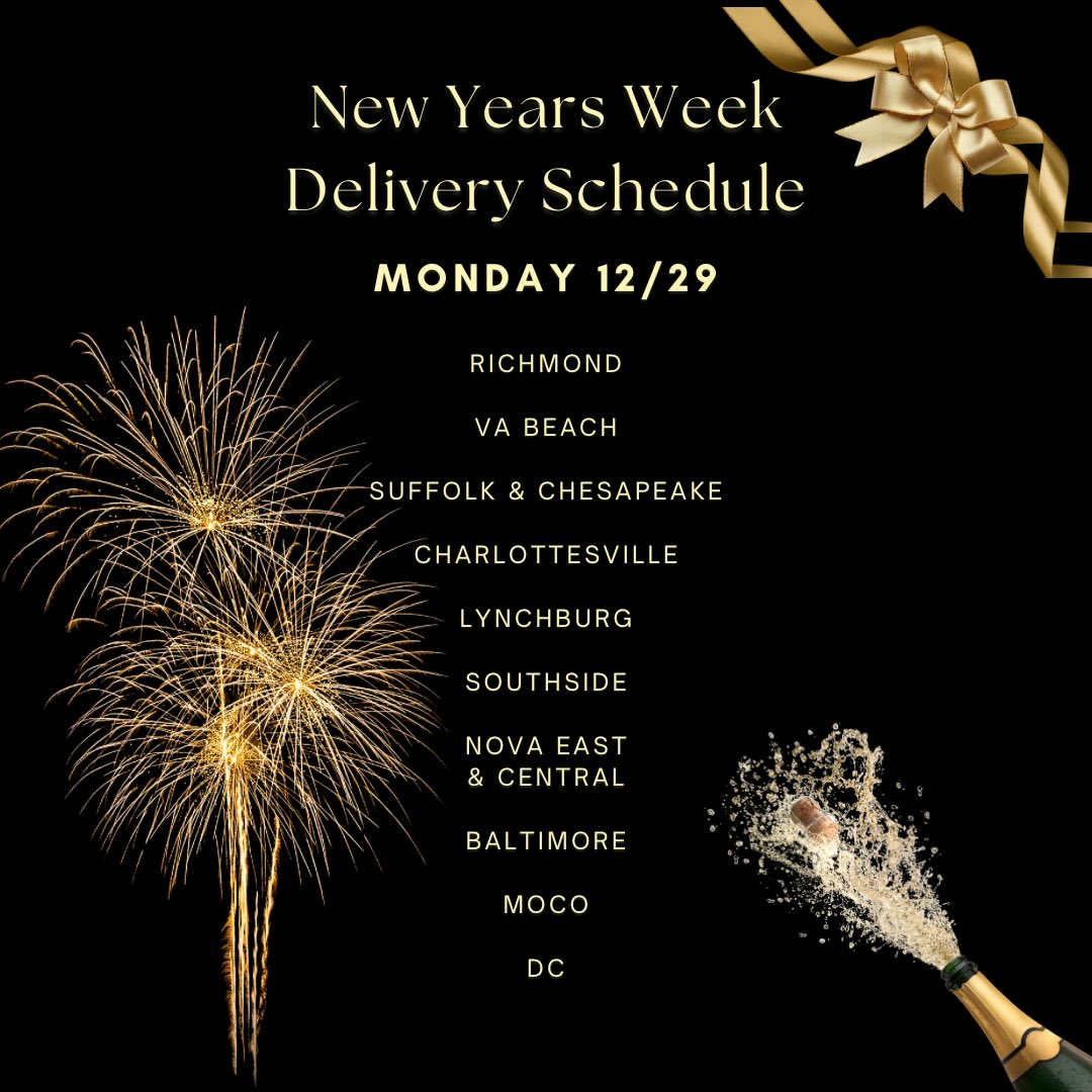 We’re changing our delivery schedule next week to ensure you have access to bubbles! 🍾 Check out our route changes and be sure to give yourself plenty of time to order - cut off for Monday delivery is Sunday at 3pm! 🥂