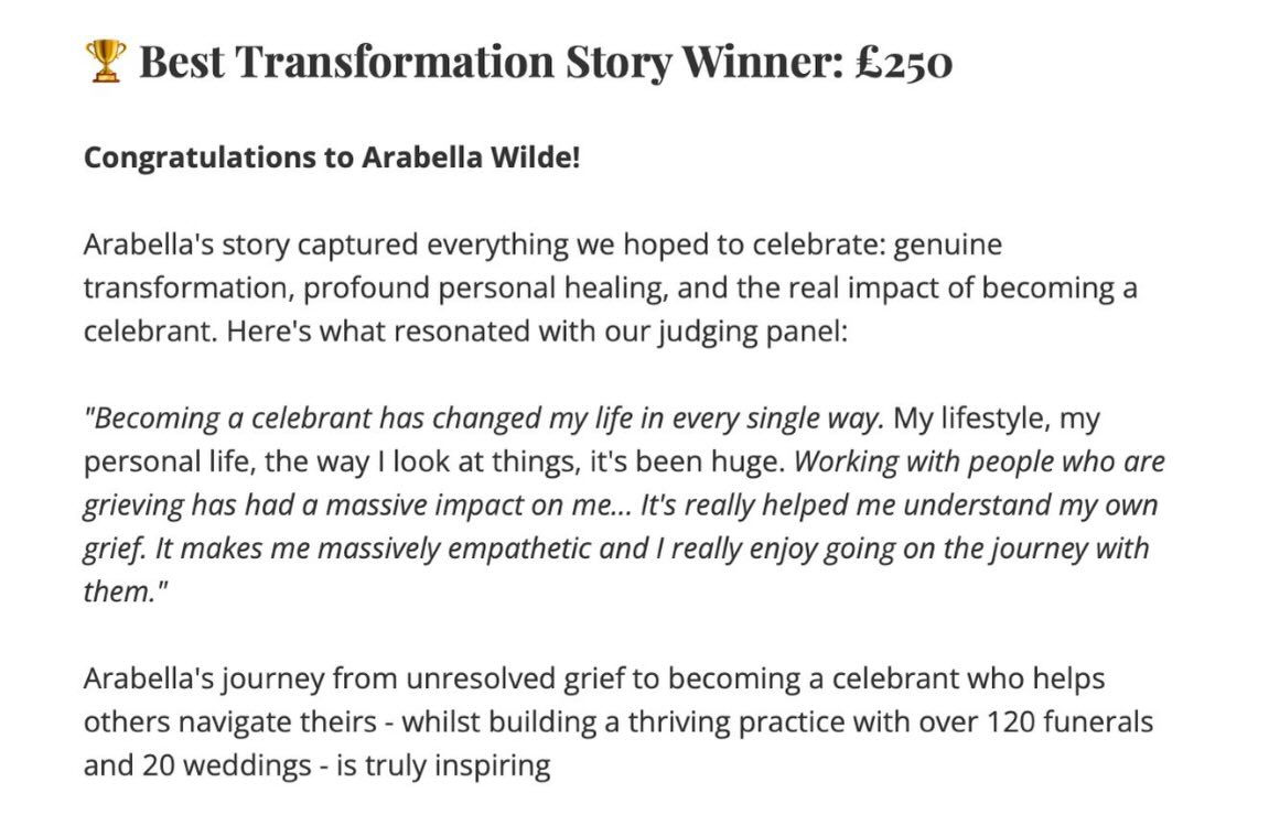 Thank you so much @academyofmoderncelebrancy!!
What a wonderful honour 😊
Becoming a celebrant has been life changing for me and I am happy to shout it from the rooftops! It’s helped me in so many ways and is, without doubt, my vocation.