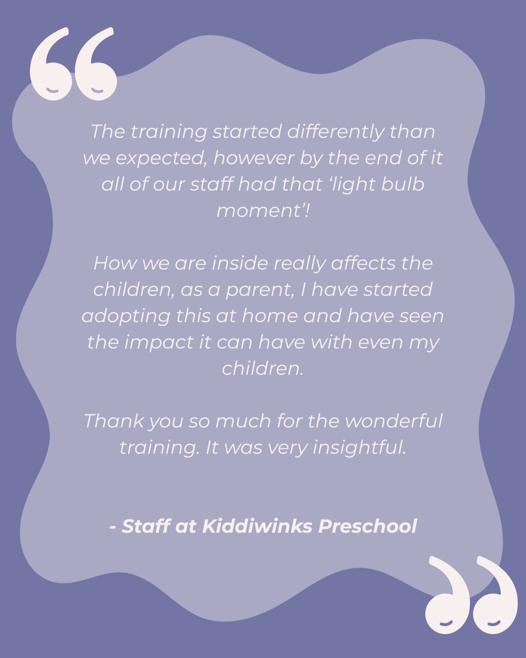 Be Centre was lucky to share our preschool professional development program with the educators over at Kiddiwinks Warriewood.
In the session we talked through various scenarios, discussed concepts of felt safety, co-regulation, windows of tolerance and more!
Unlike typical PD sessions, Be Centre focuses on what YOU need, addressing the concerns or experiences your team is facing at that time.
Thank you Kiddiwinks for having us, and for this beautiful testimony. We loved witnessing and feeling that ‘light-bulb moment’ alongside you.
If you work at a Preschool or a Childcare Centre who you think could benefit from this course, please contact us via our website, using the link below.
We would love to help you and your team achieve this same ‘light-bulb moment’.
Contact us: https://www.becentre.org.au/contact-us