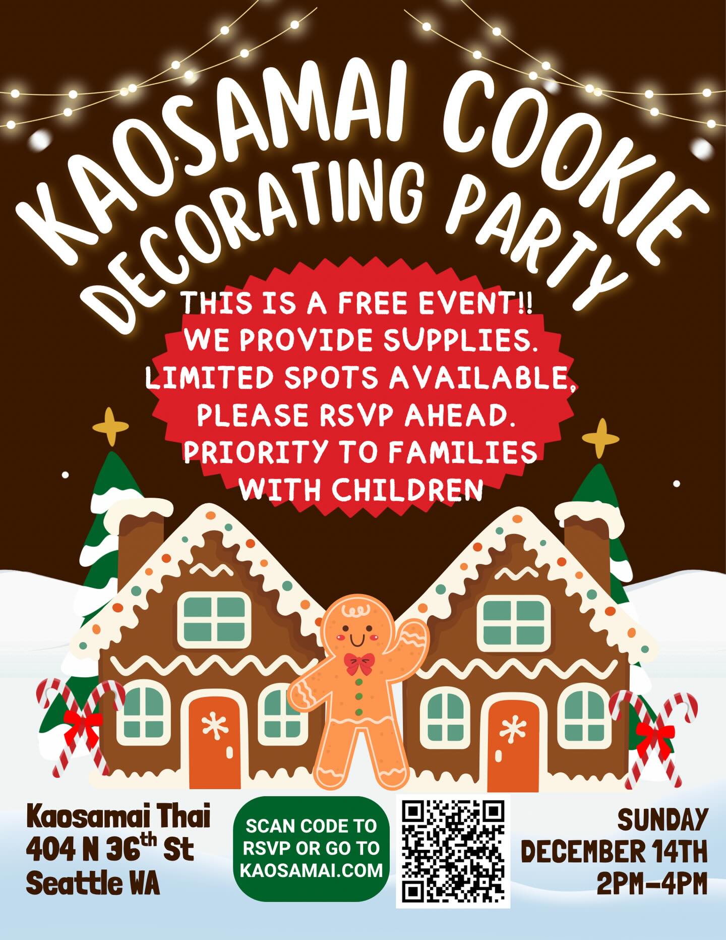 Our family is going to be decorating holiday cookies and we hope you can join us! We have very limited spots for this FREE event so please RSVP soon!! Head to Kaosamai.com to save your spot!🎄🎊