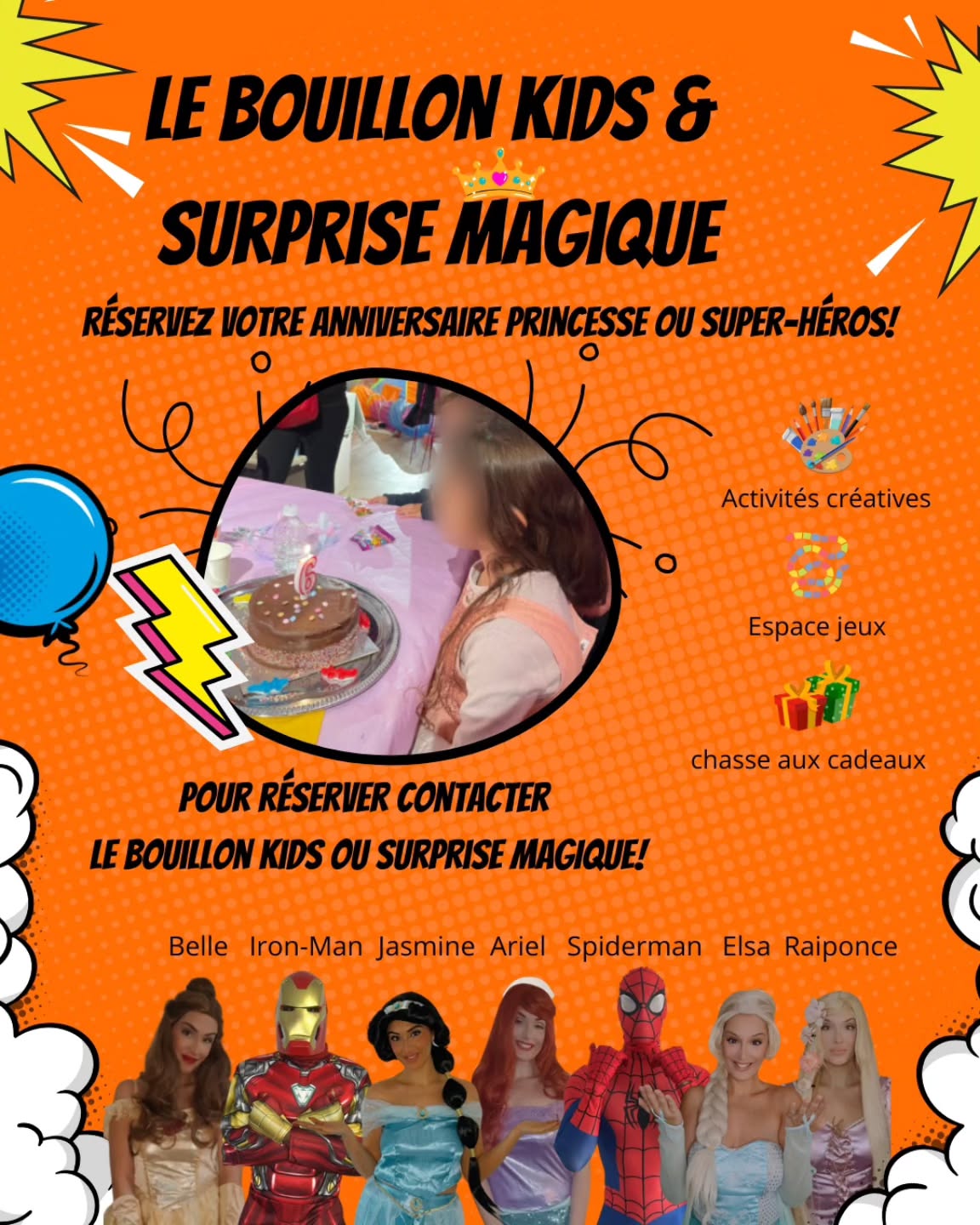✨ Surprise Magique est fière de vous annoncer sa collaboration officielle avec le Bouillon Kids pour des anniversaires absolument exceptionnels ! ✨
Au Bouillon Kids – Paris 14, les enfants découvrent un lieu culturel rare, poétique et immersif, où l’art et la magie se rencontrent.
👑 Princesses, super-héros & mascottes prestigieuses
🎨 Atelier “Monde Imaginaire” : chaque enfant crée sa propre héroïne sous support creatif
🕵️♂️ Chasse au trésor immersive dans un espace culturel unique
🎬 Cinéma enchanté : animations, films & secrets des dessins animés
💫 Boum finale féérique dans la salle immersive
Une célébration raffinée et mémorable, pensée pour émerveiller les fans des princesses et super-héros !
👉 Réservez votre personnage préféré directement sur le site du Bouillon Kids (rubrique Anniversaire Arty).
📩 Pour toute demande, vous pouvez également contacter Surprise Magique en DM ou sur notre site www.surprisemagique.fr
#anniversaireenfant #anniversaire #lebouillonkids #Paris #ateliergaité #anniversairesurprise #princessedisney #disneyprincess #marvel #superheroparty #superheros #spiderman #ironman #jasmine #belle #lapetitesirene #raiponce #lareinedesneiges #stitch #mickey #minnie #sonic #Mario #olaf #patpatrouille #mascotte #anniversairemascotte #anniversairepersonnalisé #Surprise