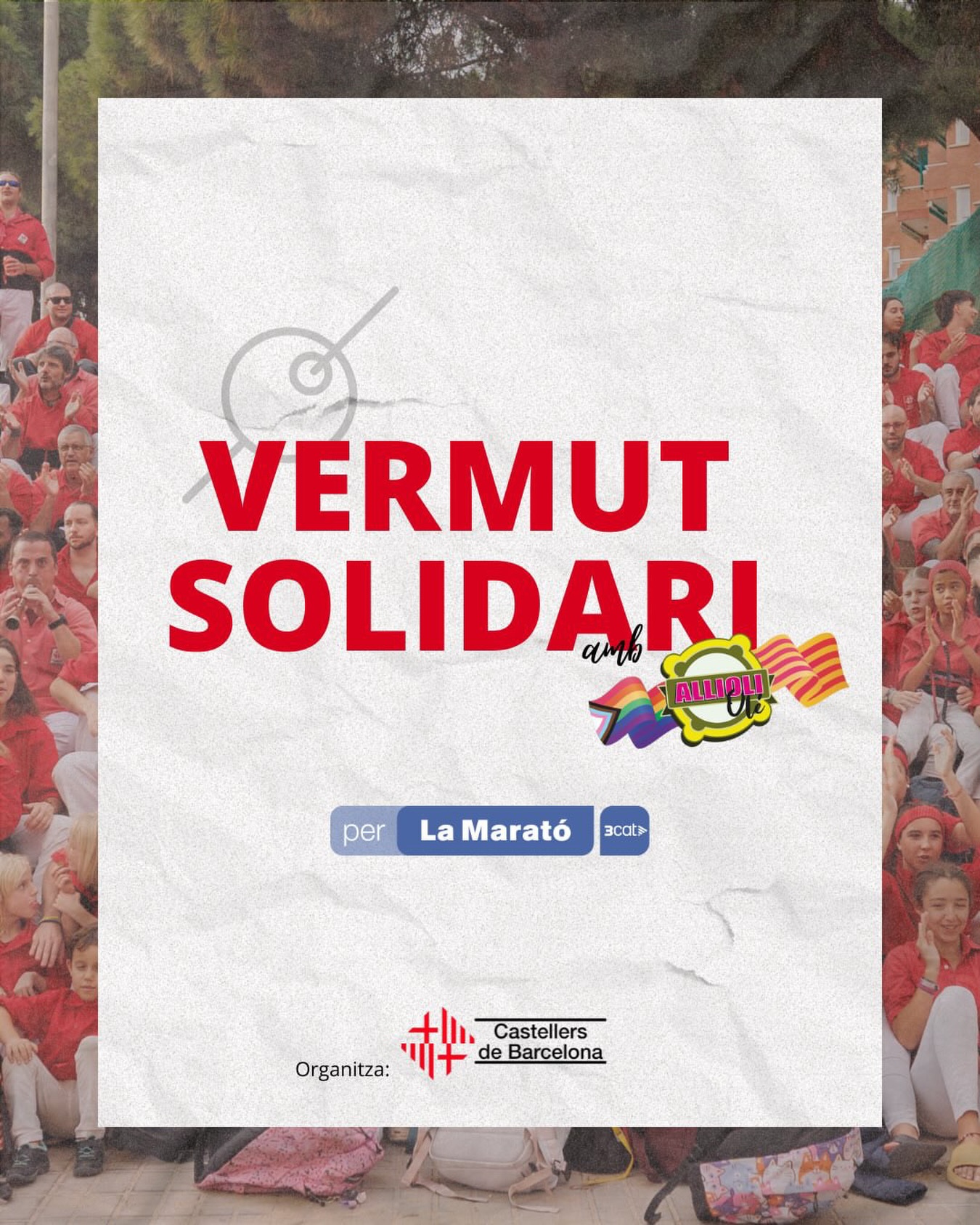 Vermut solidari 💛 per @lamarato3cat
Aquest any, la Marató està dedicada al càncer, i volem aportar el nostre granet de sorra en el VERMUT SOLIDARI 🏳️🌈💪🏻🥃🫒que farem amb @castellersdebarcelona
📅 Diumenge 14 de desembre
⏰ De 12 a 14 h
📍 Local dels Castellers de Barcelona
C/ Bilbao, 212 - 214
🎟️ Entrada gratuïta
Vine a gaudir d’un bon vermut, bona música, bona companyia i, sobretot, molta solidaritat! 🙌 Tot el que recaptem a la barra anirà íntegrament a la Marató de TV3.
No t’ho perdis, junts fem pinya també amb la ciència! 🔴🟡 ENXERINOL·LA’T de forma solidària!
#LaMaratóTV3 #VermutSolidari #CastellersdeBarcelona #Solidaritat #FemPinya #ContraElCàncer