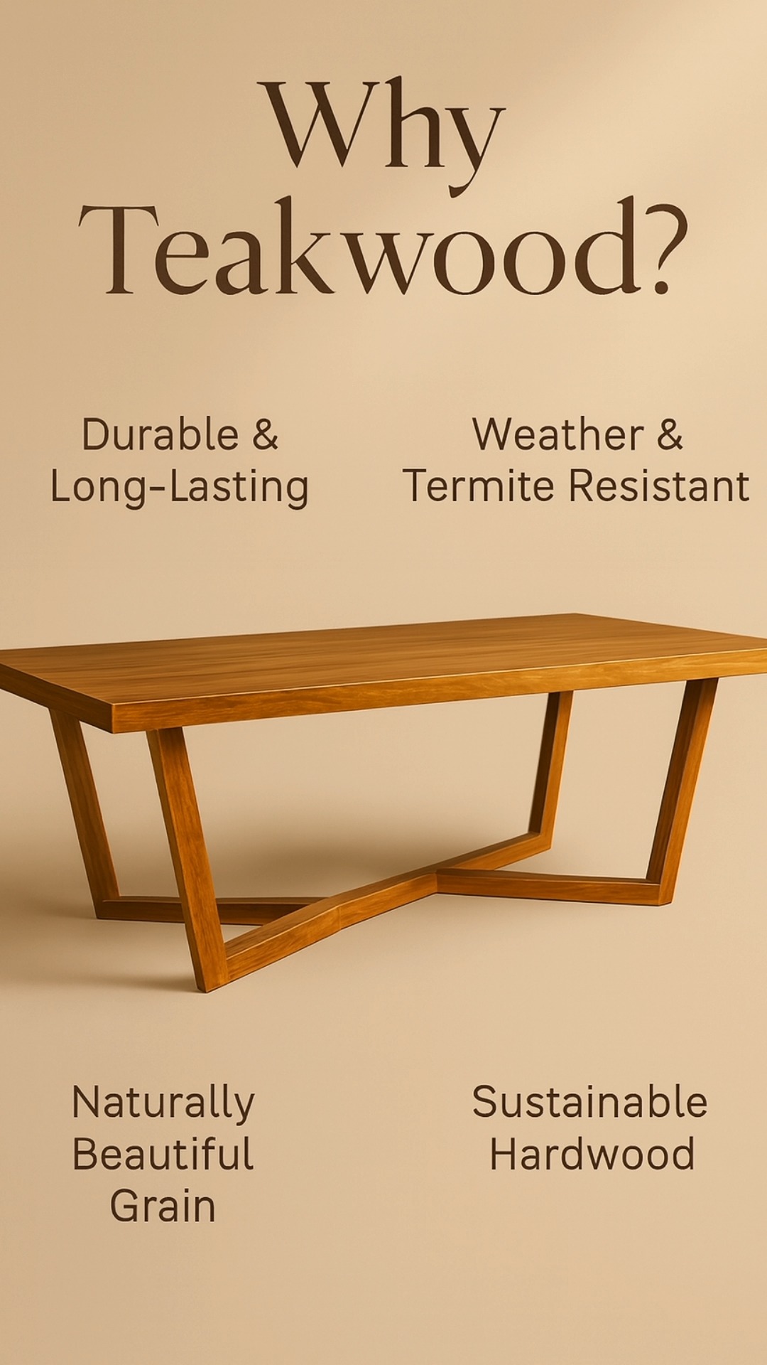 Crafted for legacy, designed for today. This teakwood table blends timeless strength with modern artistry—where durability meets design.
#TeakElevated #CraftedToLast #NaturalLuxury #FurnitureWithSoul #TeakwoodTable