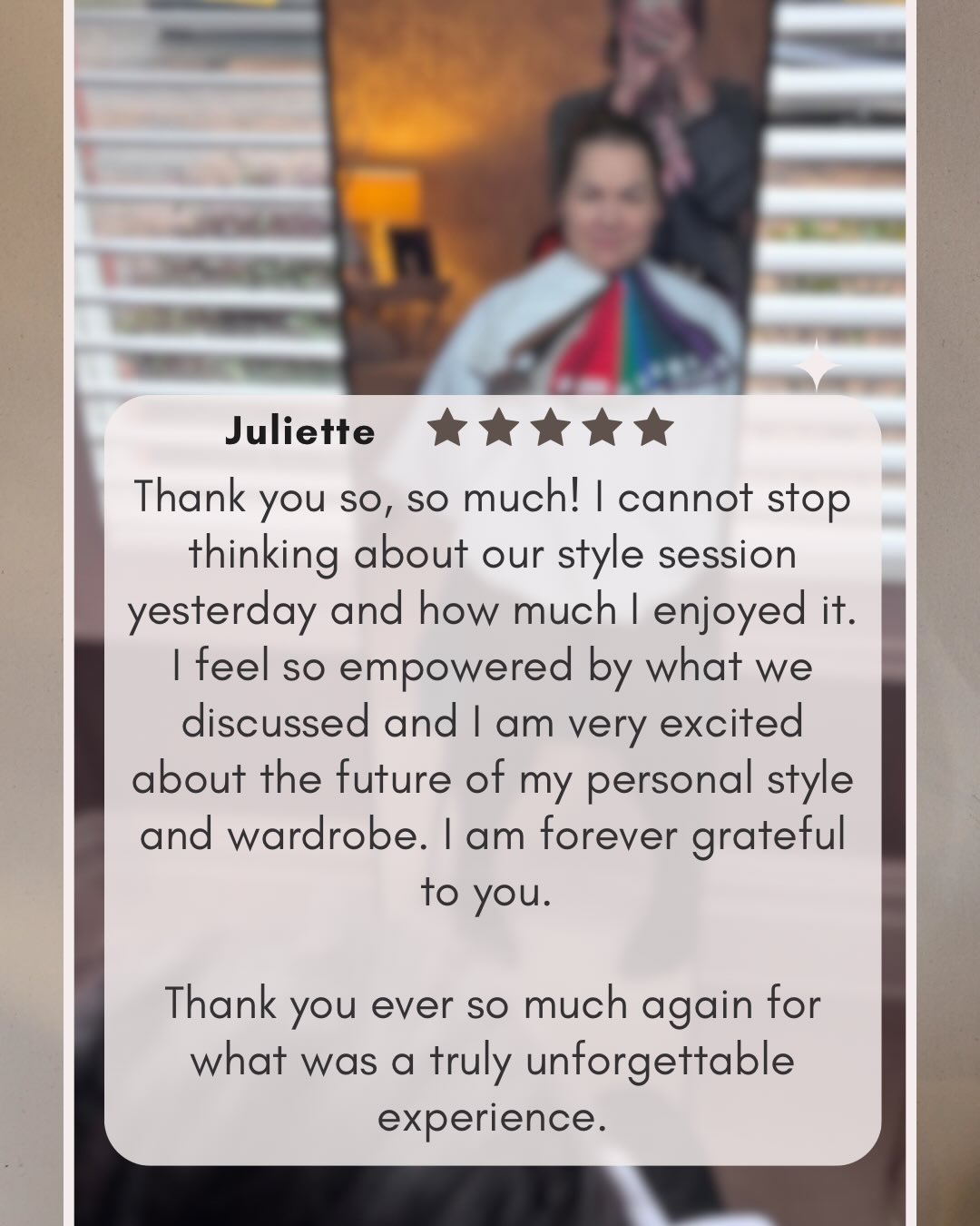 Want to know what’s totally made my day……
Client feedback like this ❤️
My client was treated by her sister to a ‘Colour & Style’ session for her birthday 🎁
This session is a wonderful gift idea, lasts 2 hours and includes:
✨Colour analysis
✨Body shape analysis & clothing guidelines
✨Mini wardrobe review
✨Trend overview relevant to your lifestyle
✨Personalised mood board of outfit ideas & styling inspiration
✨ Follow up summary of your session so you can sit back and relax!
Just drop me a DM if you might be interested in finding out more about this unique gift experience for a loved one. Or yourself! It’s a gift that lasts a lifetime x
Christmas gift, personal styling gift, gift idea, colour analysis, Christmas present idea, gift experience, gifts that last a lifetime, thoughtful gift