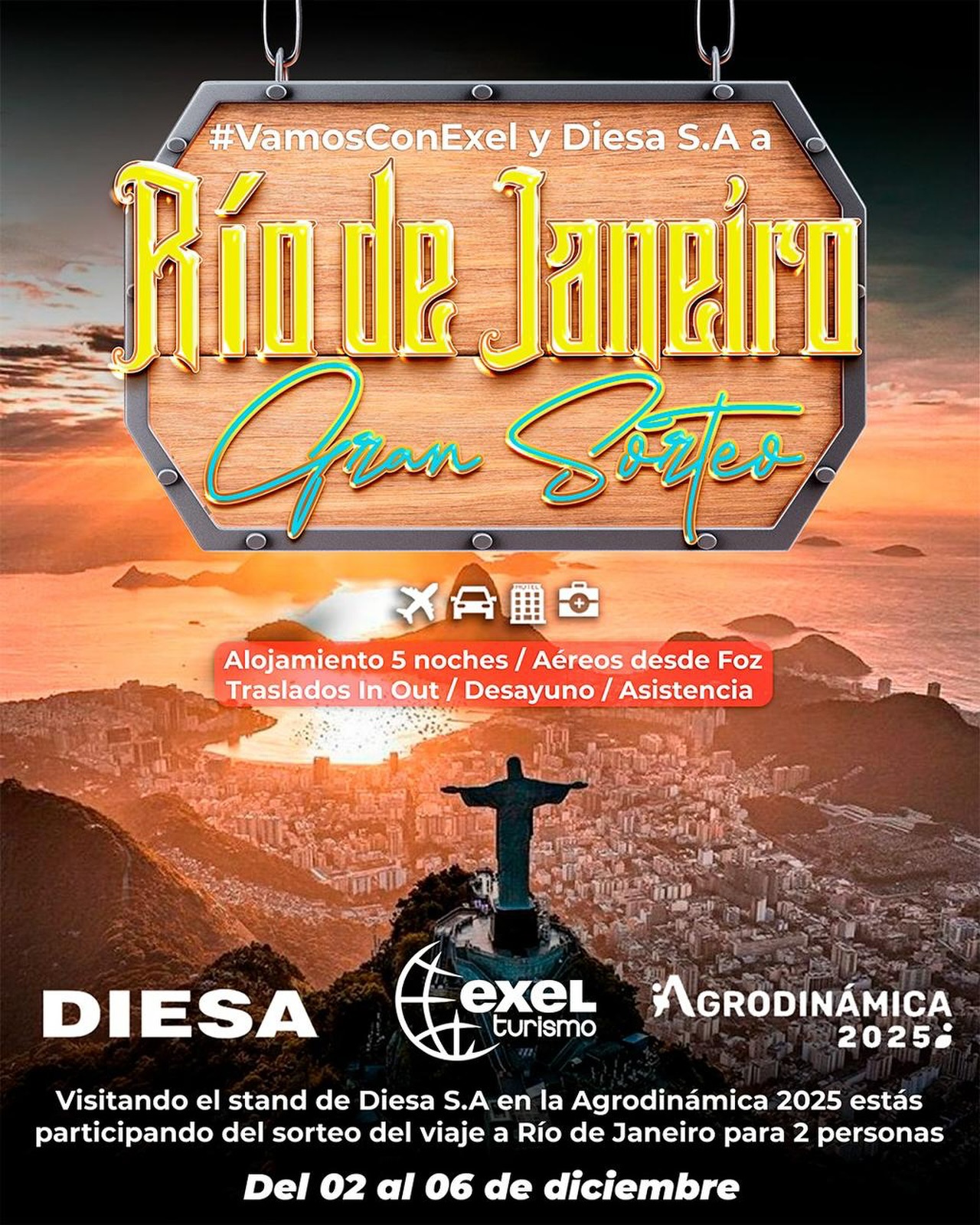 ¿Te imaginás Río GRATIS? 🇧🇷✨
Visitá el stand de Diesa en Agrodinámica, en la ciudad de Hohenau y podes ganarte el viaje de tus sueños ✨