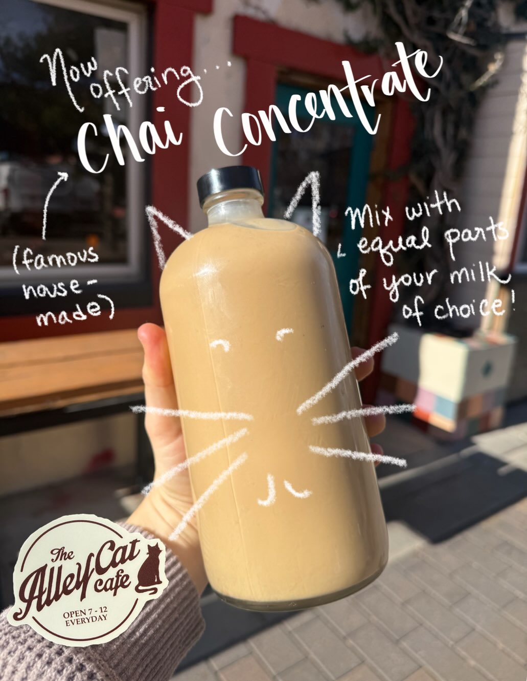 Did you know we probably go through more of our Famous House Chai then coffee on a daily basis?
Now you can take it home with you and use any morning you can’t make it to the Alley Cat. Combine with a shot of espresso for an at-home Red Eye Cat. Mix with equal parts milk of your choice and enjoy, kittens!
#fortcollins #coffee #chai