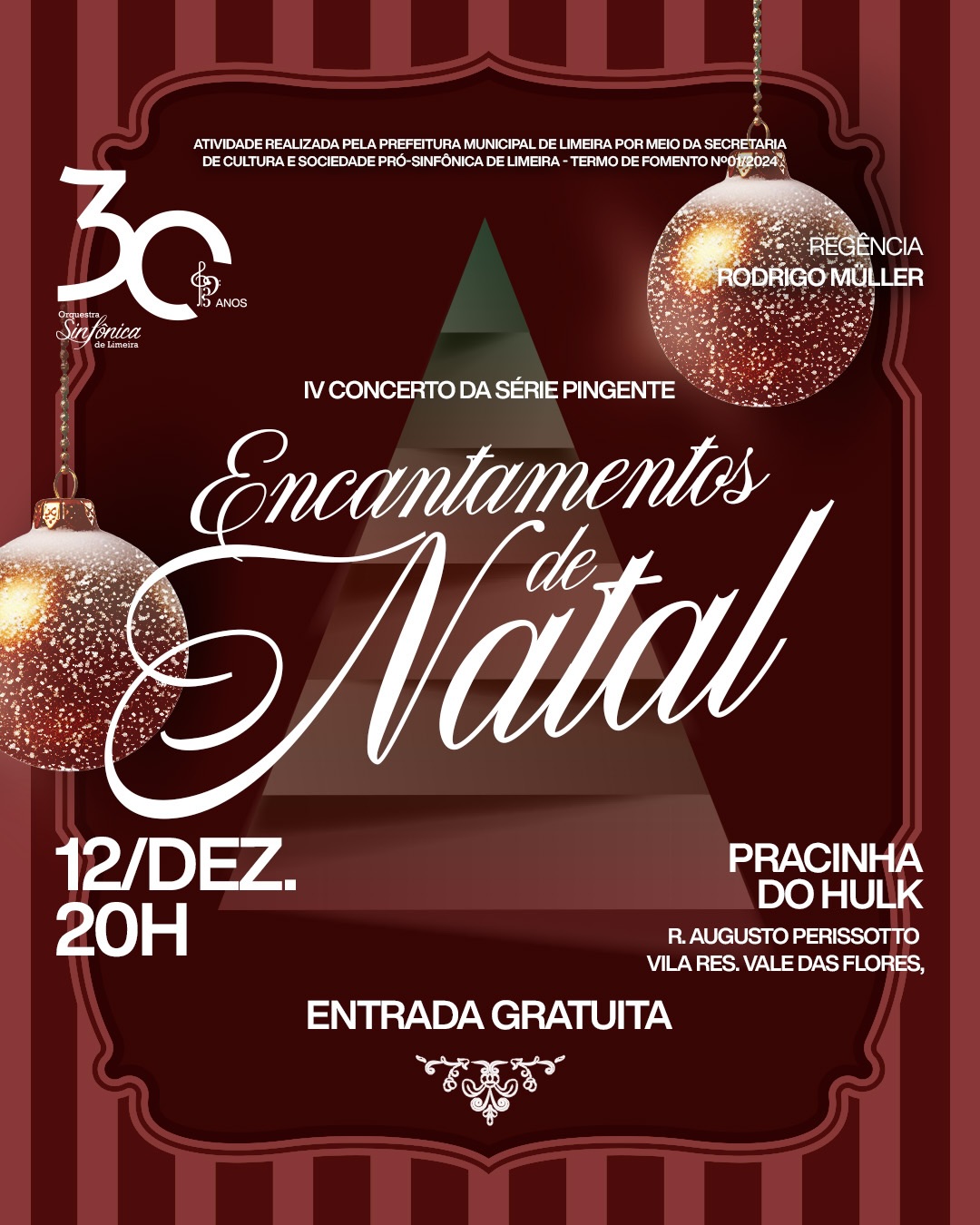 No último concerto da Série Pingente, a OSLI participa do Festival “Encantamentos de Natal”, promovido pela Realen Folheados em parceria com a Prefeitura Municipal de Limeira, por meio da Secretaria da Cultura, Secretaria de Mobilidade Urbana e Câmara dos Vereadores.
Nesta apresentação especial, a OSLI interpreta a Suíte “O Quebra-Nozes”, de Tchaikovsky, além de músicas tradicionais de Natal.
A Suíte, amplamente popularizada por filmes como “Barbie e o Quebra-Nozes”, é uma das peças mais famosas do compositor russo. Apresentada sob sua regência em um concerto sinfônico, rapidamente conquistou o público, tornando-se responsável por grande parte da popularidade da obra. Composta por 8 números, reúne temas extraídos do universo literário de E. T. A. Hoffmann, embora Tchaikovsky tenha se inspirado diretamente na adaptação de Alexandre Dumas.
A narrativa reconta o conto natalino de Clara, a menina que recebe um quebra-nozes de seu padrinho e, após adormecer, vê o brinquedo ser transformado em um príncipe que a conduz a um mundo mágico. Entre ratos, brinquedos que ganham vida e um palácio repleto de doces, Tchaikovsky criou uma trilha sonora que se tornou símbolo marcante do Natal.
Os temas escolhidos para compor a Suíte capturam com precisão esse espírito de fantasia, imaginação e celebração.
A participação da OSLI no festival reforça o propósito do projeto “Encantamentos de Natal”, que há cinco edições transforma a Praça Sisinio Costa Dantas em um espaço de convivência, beleza e tradição para Limeira.
E com este concerto, a OSLI se despede da temporada de 2025 em clima natalino e festivo, encerrando um ano marcado por grandes projetos e pela celebração dos 30 anos da Orquestra.
A noite termina com a tradicional chegada do Papai Noel e dos personagens que encantam crianças e adultos, celebrando a união das famílias e o espírito de fraternidade que o Natal inspira.
A realização é da Sociedade Pró-Sinfônica de Limeira (SPSL) e da Prefeitura Municipal de Limeira, por meio da Secretaria Municipal de Cultura, com apoio do Termo de Fomento nº 01/2024.