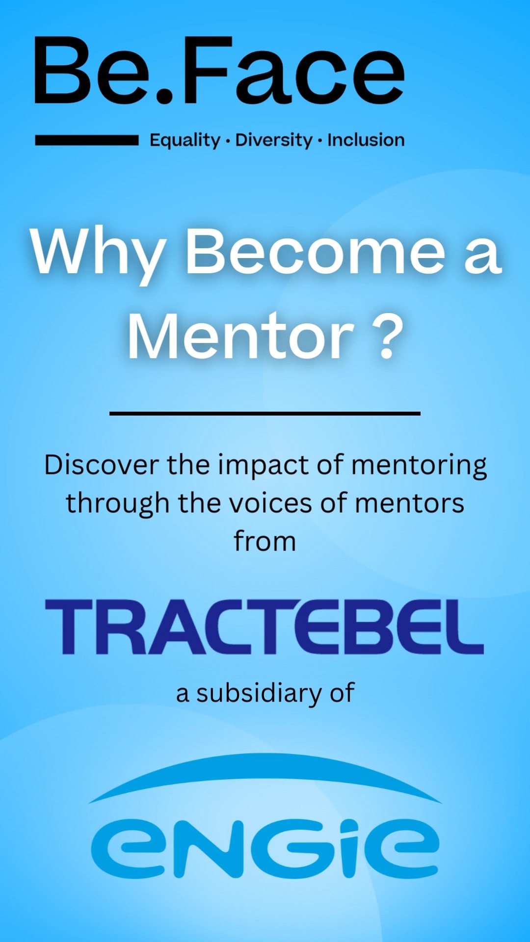 (EN)🎥 Why become a mentor?
Listen to the inspiring stories of Dirk Reynaert, Sandra Köhne, and Marius Ndolimana from @tractebel_company .
Mentoring means sharing, learning, and making a real impact in a mentee's life.
👉 Ready to make a difference? Join Be.Face as a mentor!
--------------------
(FR)🎥 Pourquoi devenir mentor ?
Découvrez les témoignages inspirants de Dirk Reynaert, Sandra Köhne et Marius Ndolimana de Tractebel.
Être mentor, c’est partager, apprendre et faire la différence dans la vie d’un·e mentee.
👉 Envie de rejoindre le mouvement ? Devenez mentor avec Be.Face !
--------------------
(NL)🎥 Waarom mentor worden?
Ontdek de inspirerende getuigenissen van Dirk Reynaert, Sandra Köhne en Marius Ndolimana van Tractebel.
Mentor zijn betekent delen, leren en écht het verschil maken in het leven van een mentee.
👉 Wil jij ook meedoen? Word mentor bij Be.Face!
#BeFace #Tractebel #mentor #motivation #mentorship #mindset #mentoring #inspiration #job #jobs #jobsearch #work #business #giveback #nonprofit #community #makeadifference #givingback