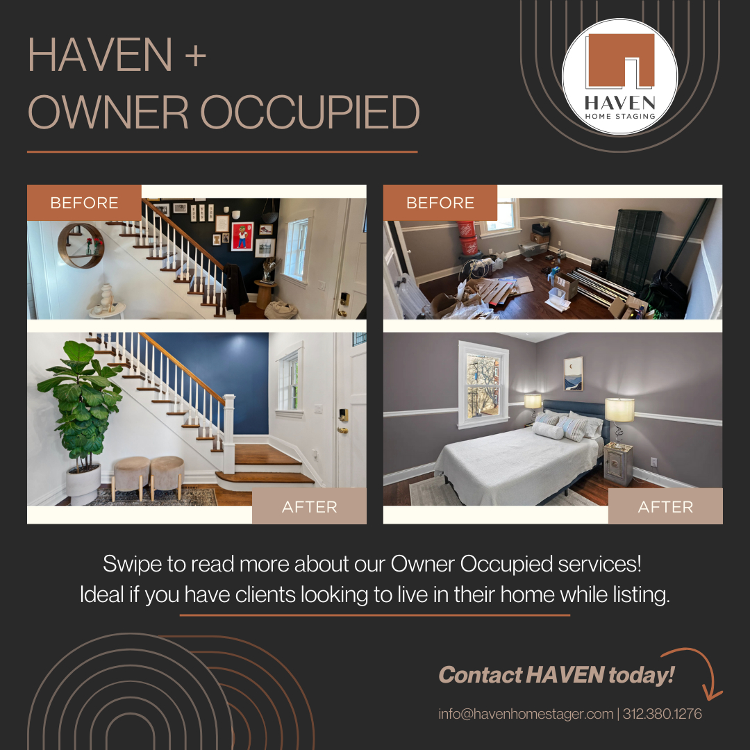 Get ahead of the 2026 market! Is your client looking to live in their home while listing? Let us assist you + your seller with one of our Occupied services:
Occupied Consult: We will advise your seller on decluttering, furniture layout, cosmetic updates and more. We will provide them with a detailed list of recommendations that will be a crucial tool to help them stage their home for a minimal investment.
Occupied Staging: We work with your seller’s furniture and accessories to help them display the home’s assets, and supplement their furniture with our inventory for a polished and cohesive look. All while making it comfortable enough for them to live in until the home sells.
The goal with each service is to objectively showcase the home in a way that would appeal to the most buyers…and sell it more quickly! Reach out to HAVEN today!
#occupied #owneroccupied #services #beforeandafter #chicago #chicagorealestate #havenhomestager #chicagohomestaging #stagingworks #stagingsells #staging #homestaging