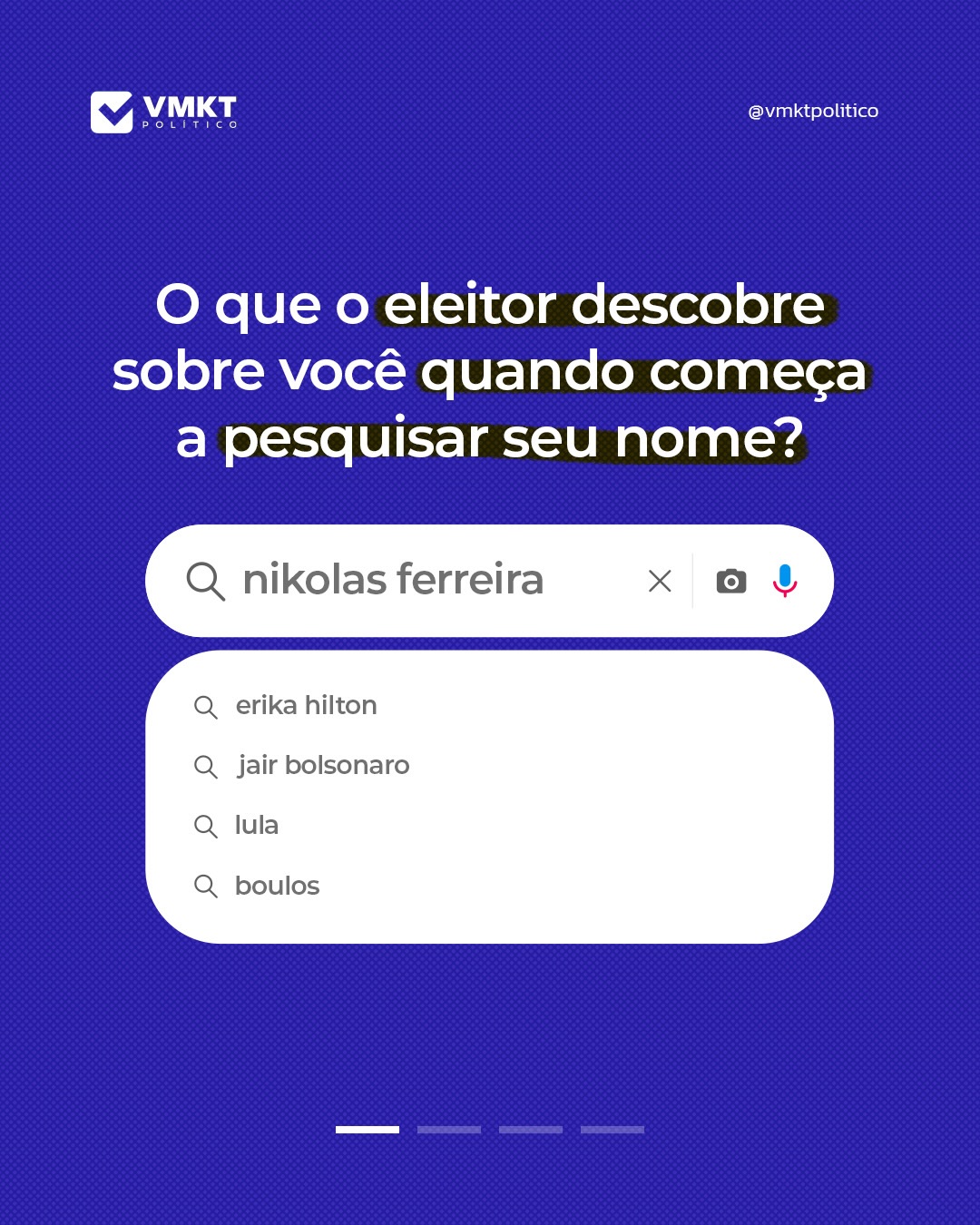 Antes de decidir seu voto, o eleitor faz algo simples, ele pesquisa seu nome.
Busca sua história, sua reputação, o que dizem sobre você, como age, como se posiciona e o impacto real que você gera.
E tudo isso acontece antes mesmo de você pedir um voto.
Por isso, nenhuma campanha pode começar sem responder a uma pergunta fundamental:
👉 O que o eleitor encontra quando te pesquisa?
Na VMKT POLÍTICO, investigamos, mapeamos e organizamos sua narrativa para que você entre na campanha com clareza, estratégia e reputação.
💬 Entre em contato e descubra como planejar sua campanha com consciência.
#VMKTPOLITICO #MarketingPolitico #PlanejamentoDeCampanha #EstrategiaPolitica #Reputação #NarrativaPolitica