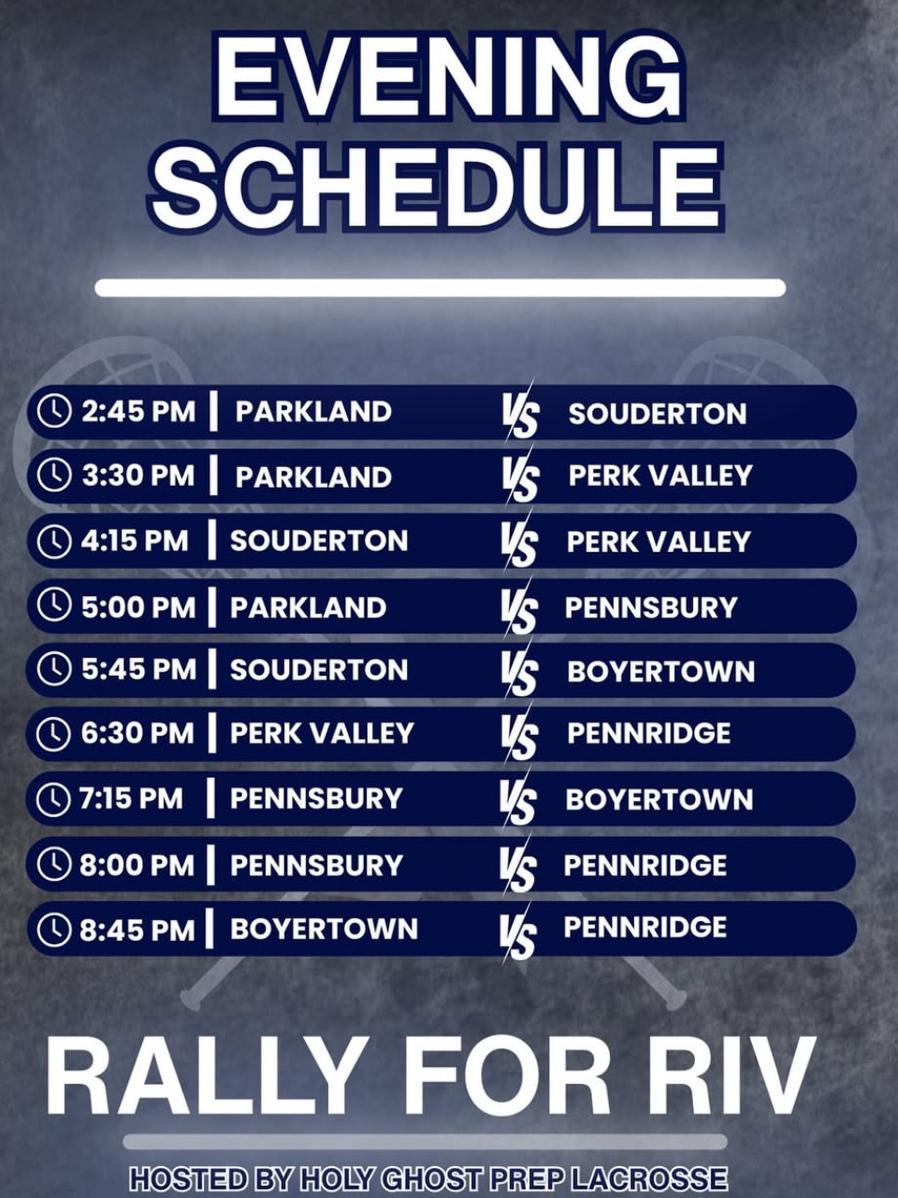 🥍 SCHEDULE DROP!
Join the #RallyforRiv Charitable Play Day! 🖤🐻
This Saturday , we are rallying around a local Bucks County and Black Bear Lacrosse family in their courageous fight against cancer. Come out, support, and cheer on the teams! Play, Sponsor, Donate, Volunteer—every bit helps!
🗓️ Play Day Schedule
• 2:45 PM: vs Souderton
• 3:30 PM: vs Perkiomen
• 5:00 PM: vs Pennsbury