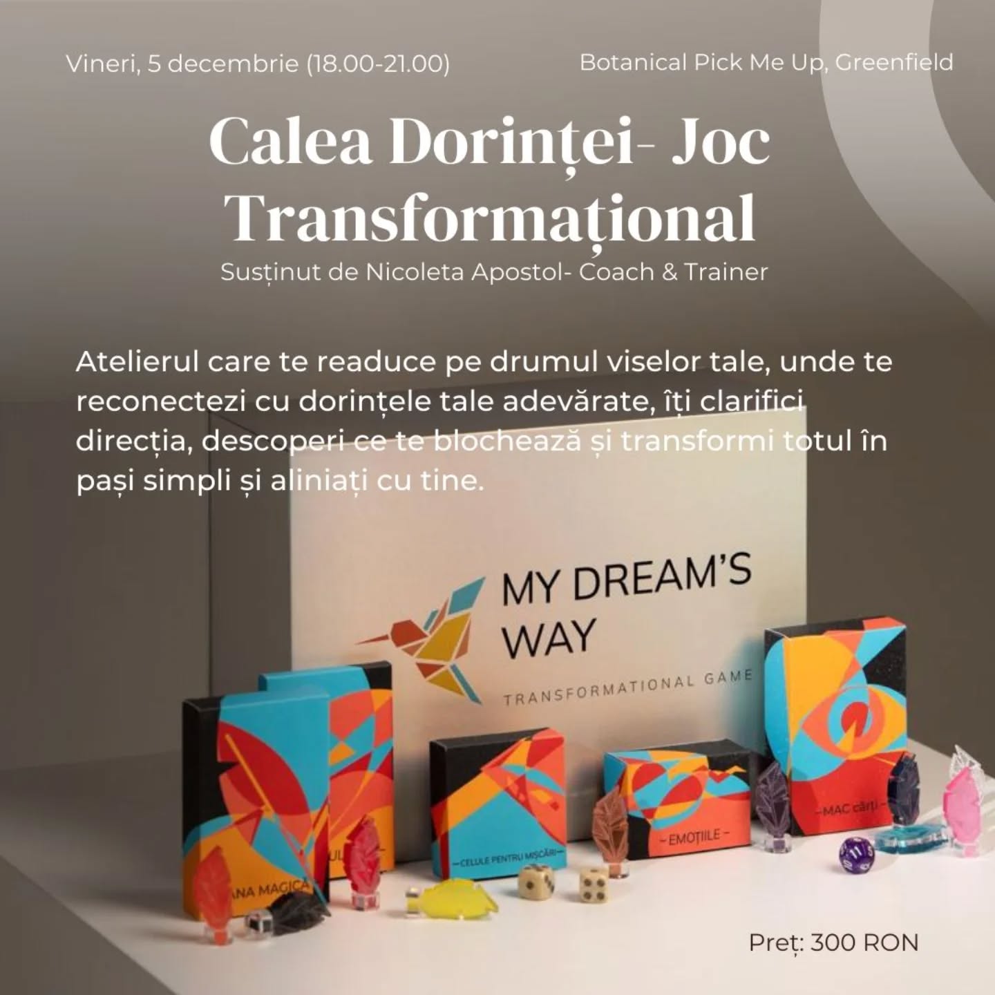 Primul atelier al lunii Decembrie te îndeamnă să îți îndrepți privirea spre tine și ce se petrecere în interiorul tău. Desfăşurat într-un grup mic (de 5 persoane) și confortabil, alături de @nicoleta_ap, Coach și Trainer.
Vineri, 5 decembrie, între 18:00 și 21:00, 5 locuri, 300 lei, la @botanicalpickmeup.ro.
Înscrierile se pot face în link-ul din bio (Calea Dorinței — joc transformațional)
Cu drag,
Ela & Nicoleta