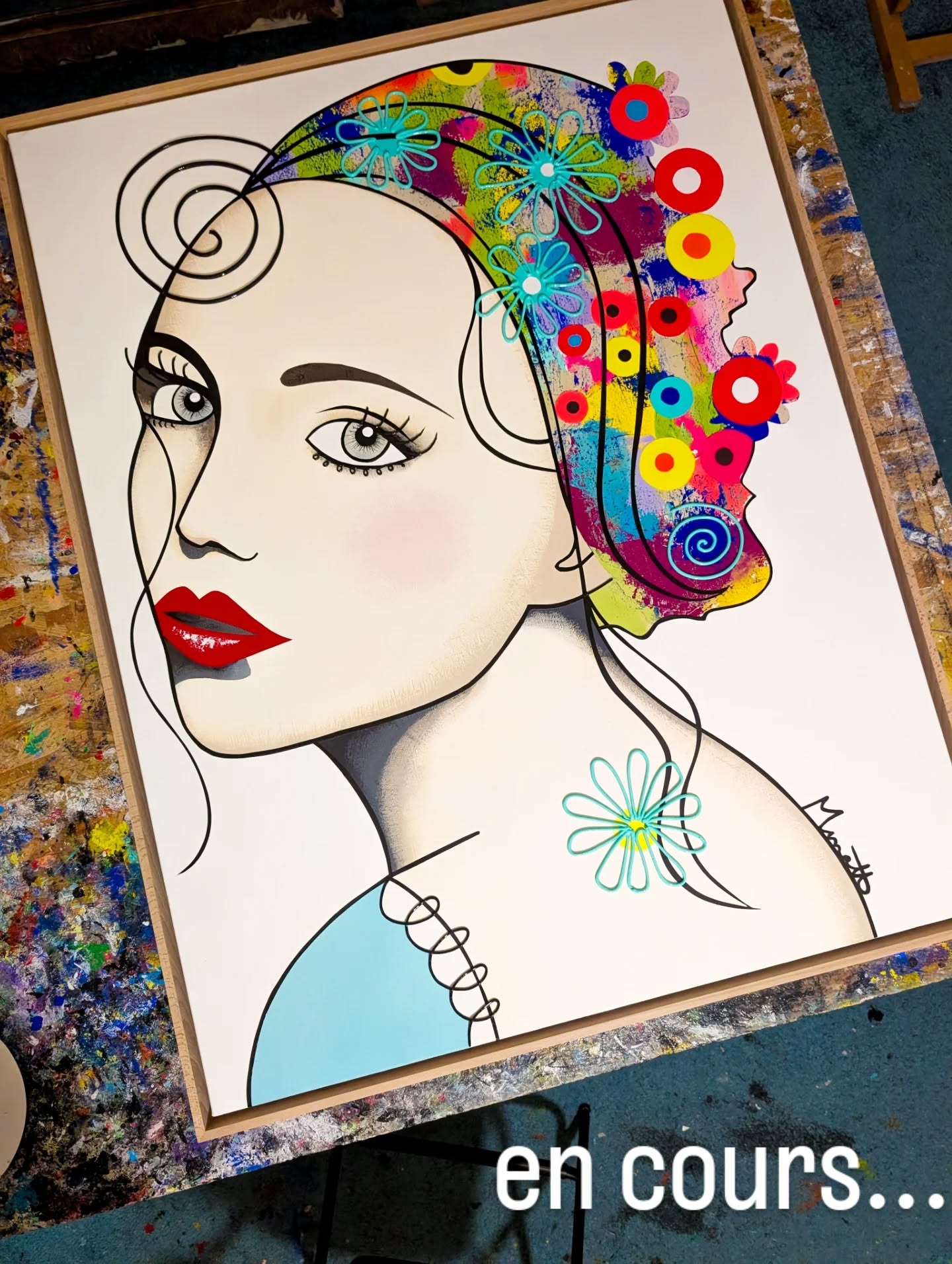 Plus d'un an sans en peindre...c'est le retour de mes "Woman" figuratives colorées 🥳
Dernières touches de relief, bientôt terminée 🤗