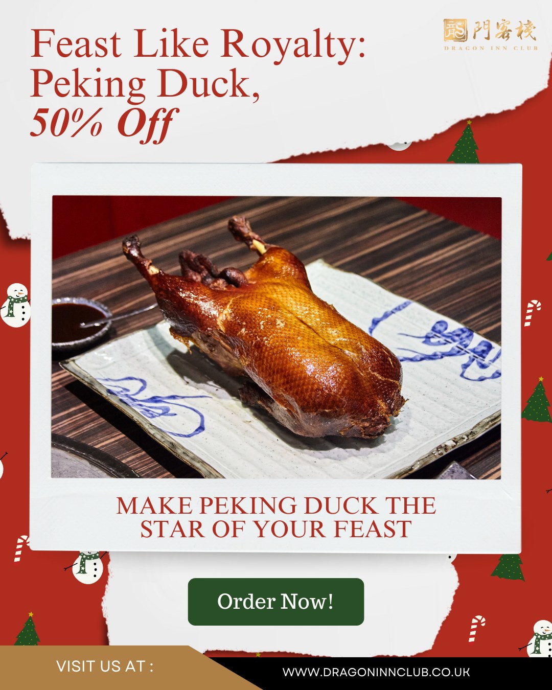 Every celebration deserves a centrepiece that steals the spotlight. Our crisp, golden Peking Duck does exactly that — and now it’s half the price.
Slice, wrap, and savour the flavours together. It’s the easiest way to make your holiday unforgettable.
#Dragoninclub #Sichuan #Sichuanhotpot #dimsum #london #pimilco #londonvictoria #buckinghampalace #chelsea #theatres