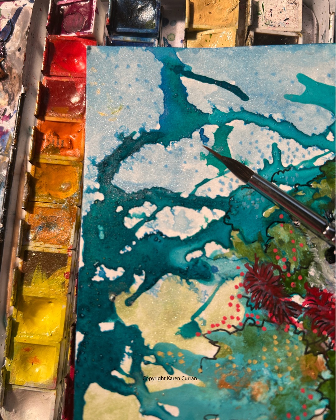 Inks, watercolours and archival ink pen - a new Christmassy painting in the making.
Karen Curran ~ The Heart of Us
You are so much more than you imagine.
www.karencurran.com