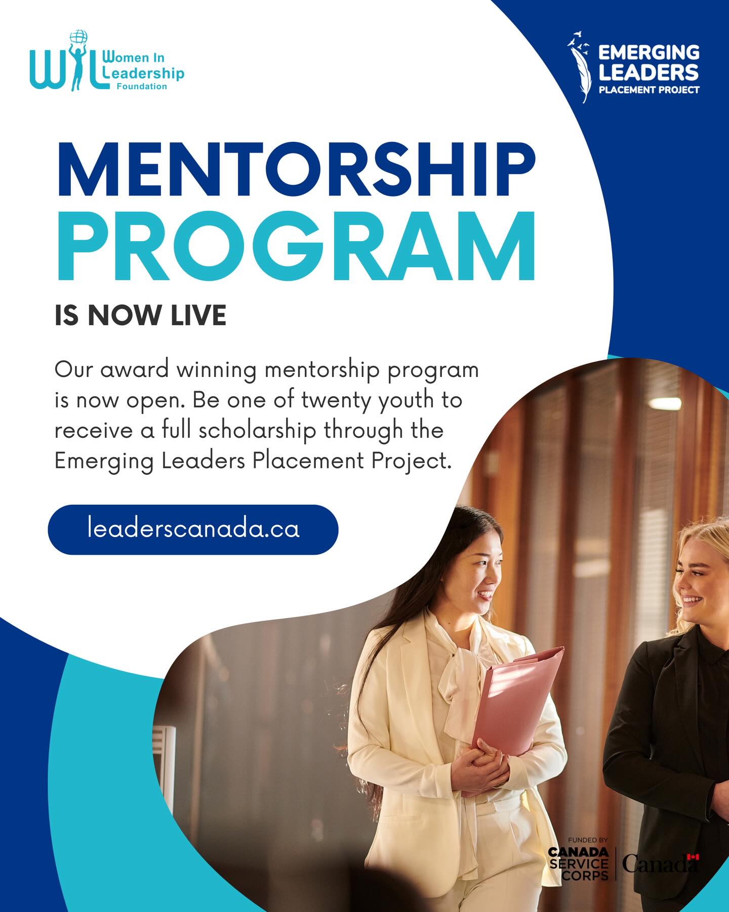 Mentorship Program Is Now Live 🌟
Our award winning mentorship program is officially open, and we are so excited to welcome our next group of Emerging Leaders. This year, twenty youth ages 14 to 30 will receive a full scholarship to join the program and build confidence, leadership skills, and meaningful connections.
If you are ready to grow with the support of mentors who believe in your potential, this is your moment. Our program is designed to uplift youth voices, strengthen leadership pathways, and open doors to new possibilities.
The journey starts now. Visit leaderscanada.ca to learn more and take the first step.
Proudly funded by Canada Service Corps
#CanadaServiceCorps #LeadersToday #YouthInCanada #EmergingLeaders #Mentorship #MentorshipProgram #YouthLeadership #LeadershipDevelopment #FutureLeaders #InclusiveLeadership