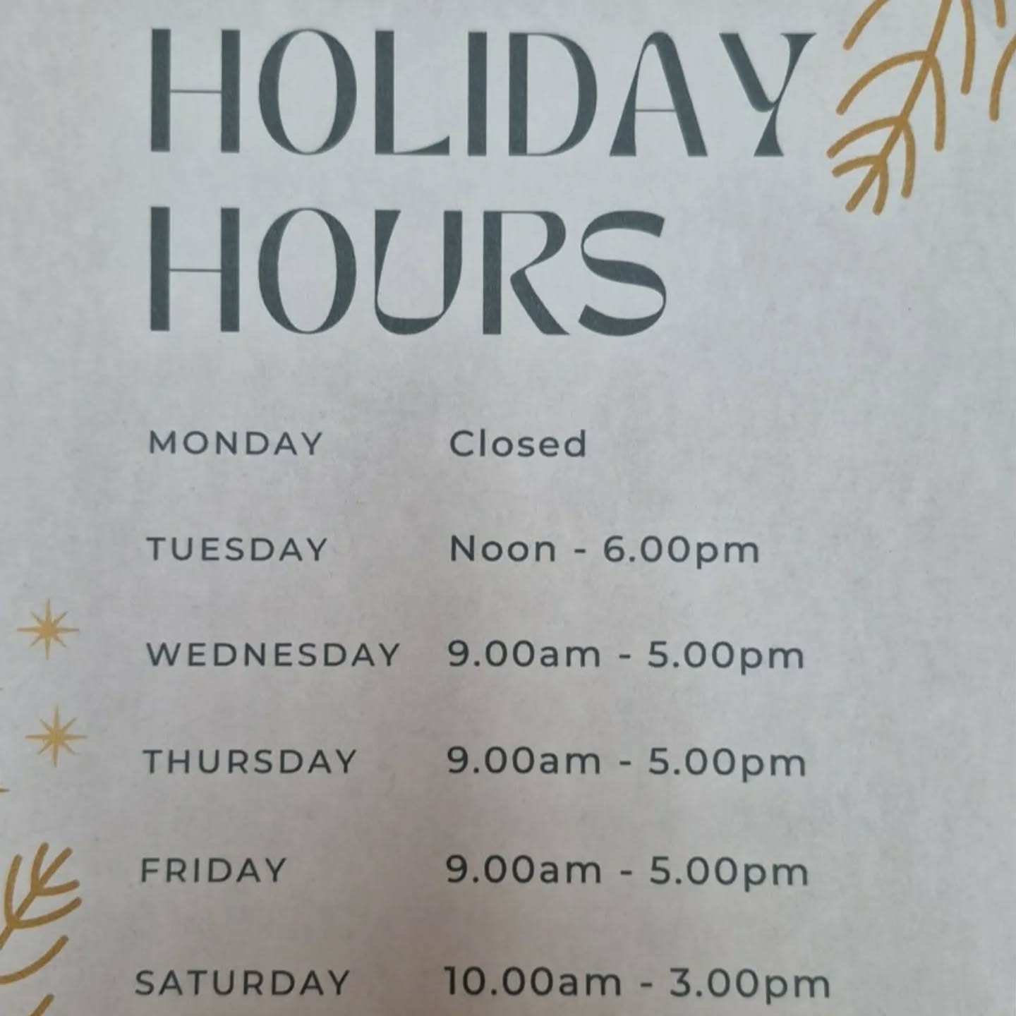 Updated holiday hours! Come see us! 45 S. Main St Red Lion!