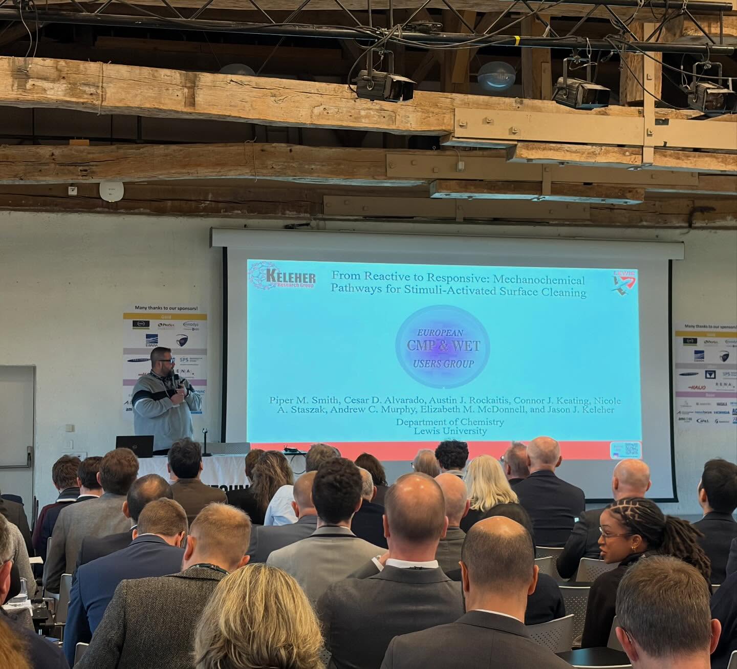 This Thanksgiving looks a little different……..!!
Rainy Paris streets, conference days, and the four of us representing KRG at the European WET and CMP Users Group Meeting 🇫🇷🤍
Being here this week has been such a grounding reminder of what we are grateful for. We have the opportunity to do work that challenges us, supports us, and brings us across the world to share our research on an international stage.
Jason presented today’s WET session talk, “From Reactive to Responsive: Mechanochemical Pathways for Stimuli Activated Surface Cleaning,” and he will take the stage again tomorrow for the CMP session.
Feeling incredibly thankful, inspired, and proud to represent the Keleher Research Group 🥳