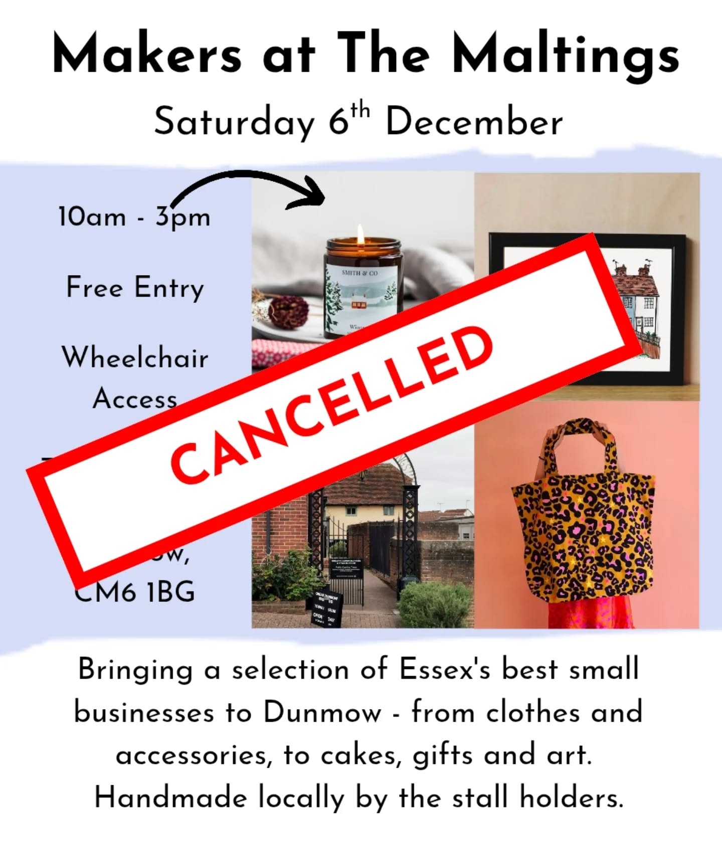 We're very sorry to announce that this Saturday's Makers at The Maltings market has been cancelled. Thank you to everyone who has supported the markets this year. We'll be sharing details of all our wonderful stall holders from this year's markets, and how you can shop with them for Christmas, over the coming week 💗