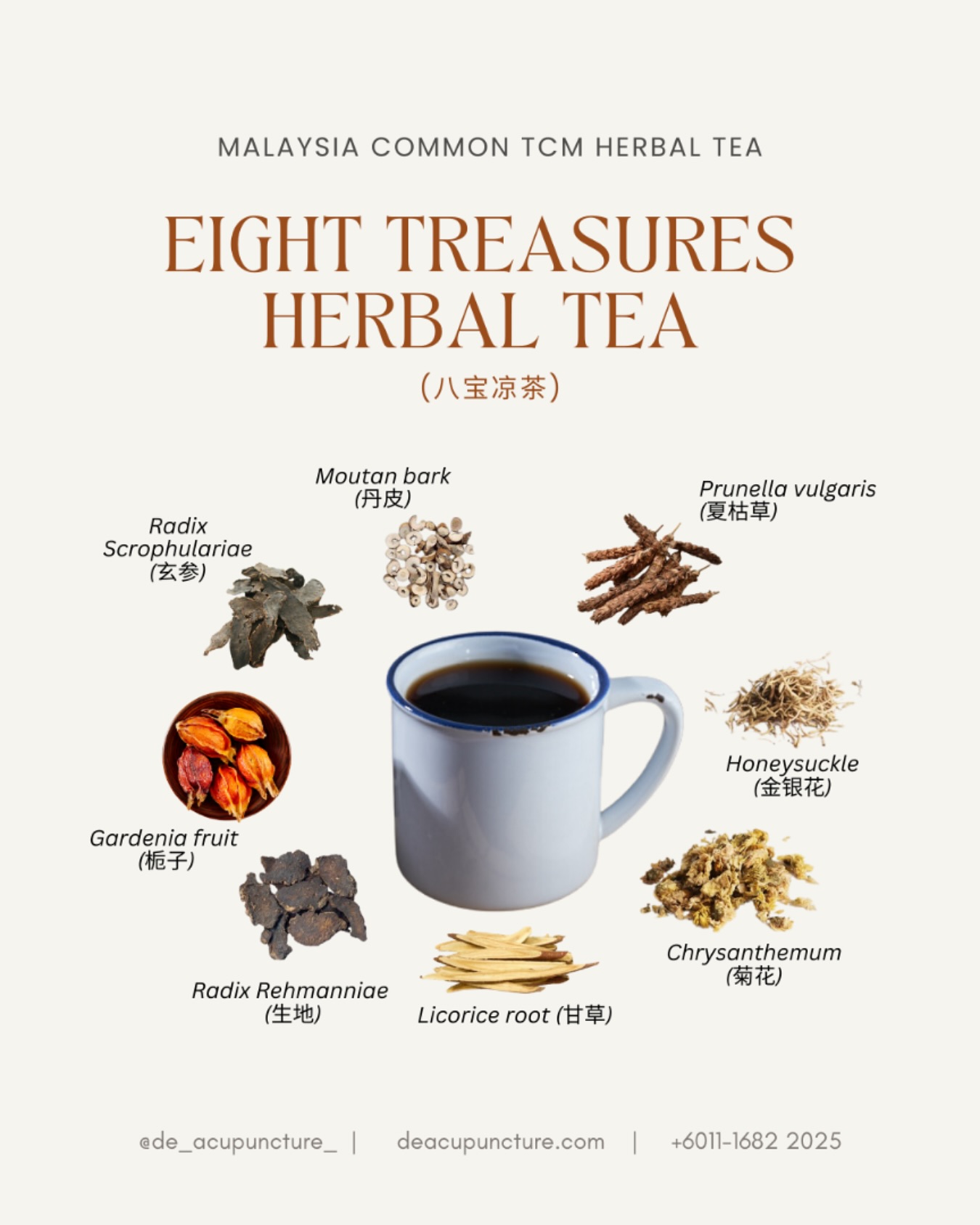 Eight Treasures Tea is a popular Chinese herbal tea known for its numerous health benefits.
This delightful blend typically includes eight ingredients, each offering unique properties.
Why is Eight Treasures Tea so special?
✅ Aids Digestion:
It can help alleviate digestive issues like bloating and indigestion.
✅ Boosts Immunity:
It can strengthen your immune system and protect against illness.
✅ Calms the Mind:
It can help reduce stress and anxiety.
✅ Improves Blood Circulation:
It can promote better blood flow throughout the body.
✅ Nourishes the Body:
It can nourish your body and improve overall health.
So, the next time you’re looking for a delicious and healthy drink, give Eight Treasures Tea a try. It’s a perfect way to nourish your body and mind 😉.
_
#traditionalchinesemedicine #中医 #tcm #wellness #health #mindfulness #selfcare #malaysia #KL #PJ #de_acupuncture_ #医心医意中医坊
#DeAcupuncturexHerbsCentre
//
👩🏻⚕️医心医意中医坊
De Acupuncture x Herbs Centre
🇲🇾Certified TCM Practitioners
📣Appointment only, no walk-ins
📍Subang Jaya USJ 1 诊所
🈺Tue-Sat 9am-6pm
☎️WhatsApp 011-1682-2025
🌐deacupuncture.com