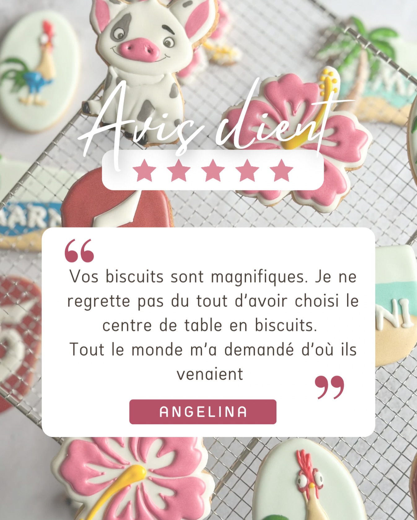Un avis client sur des biscuits décorés et personnalisés sur le thème Vaiana.
__________________
Karu Sweets Design | Biscuiterie artisanale & personnalisée
🧑🏾🍳 Christmina, biscuitière passionnée
🍪 Biscuits sur mesure,personnalisés, pour tous les événements
🤲🏾 Entièrement fait à la main, du biscuit au décor
📦 Livraison en France métropolitaine et dans les DROM
🛒 Click & Collect Orly (94)
Commande en MP ou sur le site (délai 14 jours minimum)
www.karusweetsdesign.com