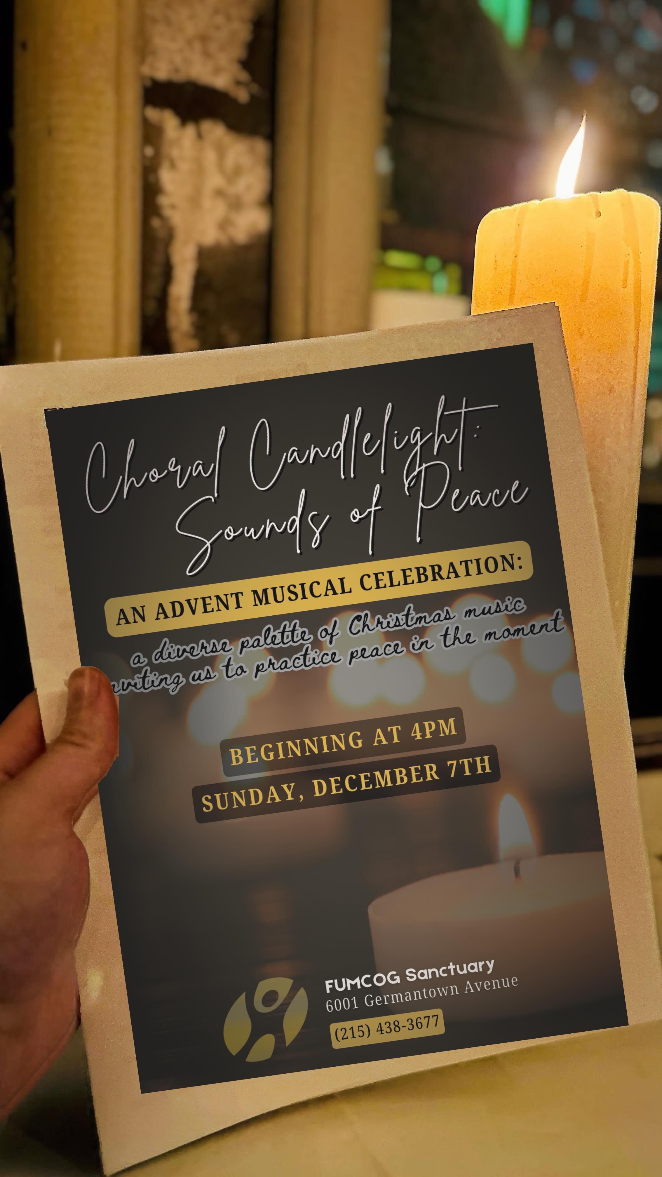 🚨ATTN GERMANTOWN❗️Don’t let another year pass missing out on a tradition your family could look forward to each year💫
Join us for Choral Candlelight: Sounds of Peace 🕯️🎶 — an Advent musical celebration inviting you to slow down, breathe, and experience the beauty of Christmas through diverse choral music.
📅 Sunday, December 7th
⏰ Begins at 4PM
📍 FUMCOG Sanctuary – 6001 Germantown Ave
💵 FREE to attend | OPEN to the public
All are welcome. Come find peace in the moment. ✨