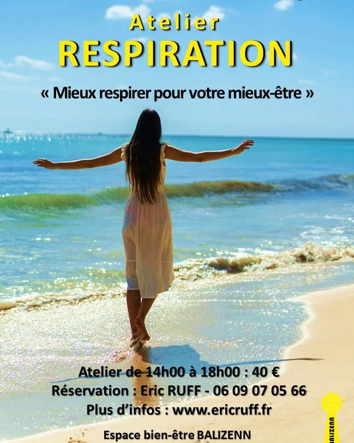 Mieux respirer pour améliorer votre bien-être ! Je vous propose de découvrir les bienfaits de la respiration sur le corps et l'esprit à travers différentes techniques respiratoires simples, efficaces et accessibles à toutes et tous quels que soient l'âge et la condition physique.
Durant l'après-midi, nous enchainerons les exercices autour de 5 thèmes principaux :
Apaisement des tensions - Gestion du stress - Lâcher-prise avec le mental - Développement des capacités respiratoires - Vitalité.
Date : 27 juillet 2024, 14:00 – 18:00
Lieu Espace bien-être BALIZENN
Ploemeur, 20 Bd de l'Atlantique, 56270 Ploemeur, France
Tarif : 40 € par personne
Inscriptions ouvertes sur FB ou sur mon site web www.ericruff.fr dans la rubrique Agenda.
Plus d'informations en me contactant directement par mail contact@ericruff.fr ou par téléphone au zéro6 09 07 05 66.
Que le souffle soit avec vous !
Éric Ruff
#respiration
#coachrespiration
#bien-être
#Ploemeur
#Morbihan
#Bretagne