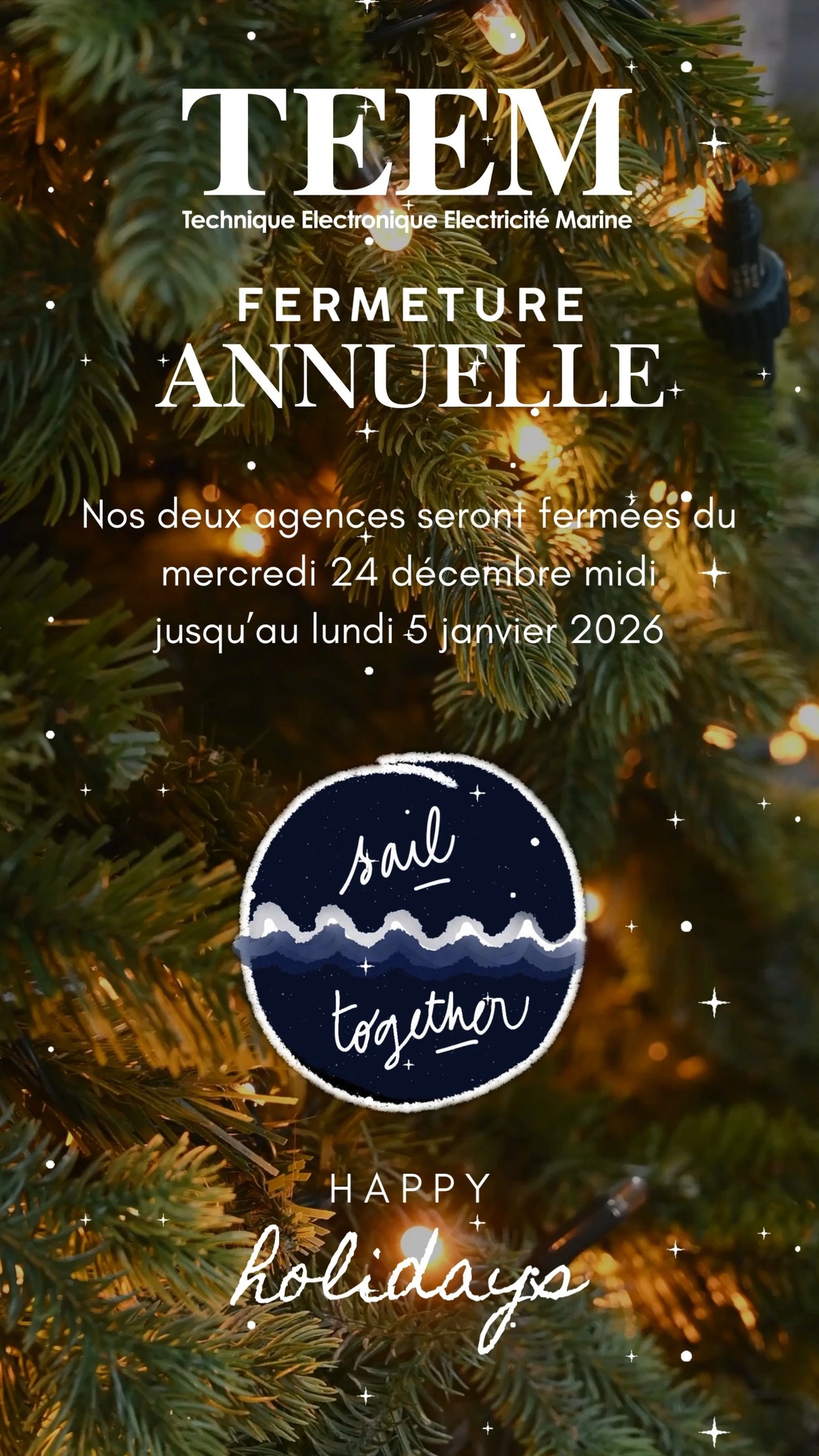 ✨FERMETURE ANNUELLE✨
Nos agences seront fermées du mercredi 24 décembre midi jusqu'au lundi 5 Janvier 2026.
Belles fêtes de fin d'année à vous et vos proches.