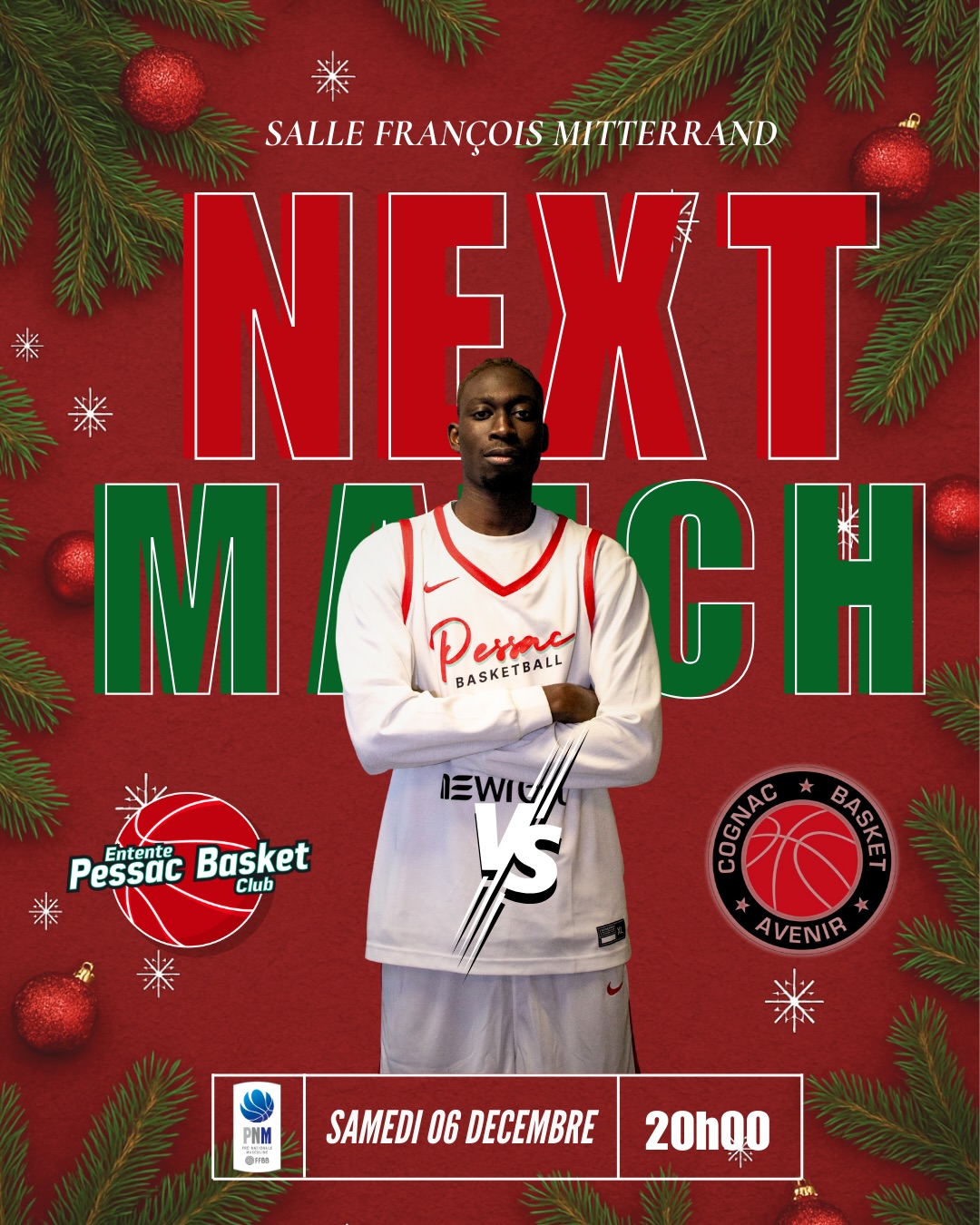 🎄 WEEK-END SPÉCIAL BASKET & NOËL À PESSAC ! 🎄
La Salle François Mitterrand s’apprête à vibrer tout le week-end avec une belle série de matchs à domicile. On compte sur vous pour venir encourager toutes nos équipes et profiter de l’ambiance festive ! 🤩🔥
📅 SAMEDI 06 DÉCEMBRE
✨ 18h – Levée de rideau : U15F1 vs CESTAS
Nos jeunes Pessacaises ouvrent le bal ! Un match plein d’énergie pour lancer la soirée.
🔥 20h – SG1 vs COGNAC
Un choc attendu pour nos seniors garçons ! Venez les pousser vers la victoire dans un match qui s’annonce intense et engagé. Ambiance garantie ! 💥
🎅 BUVETTE SPÉCIALE NOËL
Pour prolonger la magie : une buvette et des paninis sur le thème de Noël !
Pour pouvoir se régaler tout en regardant le match !
📅 DIMANCHE 07 DÉCEMBRE
⏰ 13h – SF2 à LONS (à l’extérieur)
Déplacement important pour nos SF2 qui iront défier Lons pour tenter de ramener une belle victoire ! 💪
🔥 13h – SF3 vs BORDEAUX BASTIDE
Gros défi pour nos filles : elles affrontent l’actuelle première du classement. Un match à ne pas manquer, rempli d’intensité et d’envie ! 🔥
⏰ 15h – SM2 vs STADE MONTOIS (à l’extérieur)
Nos SM2 seront à l’extérieur pour un duel engagé contre le Stade Montois. Du rythme, de l’intensité… un match à ne pas manquer ! 🔥
🏀 15h30 – NF3 vs CORNEBARRIEU
Notre équipe NF3 clôturera ce week-end avec une rencontre prometteuse face à Cornebarrieu. Du beau basket en perspective pour terminer en beauté ! ✨
💚❤️ On vous attend nombreux et en forme pour soutenir nos équipes tout au long du week-end !
Créons ensemble une ambiance XXL pour ces derniers matchs avant les fêtes ! 🎄🏀✨
#PessacBasket #NextMatch #GameDay #Basket #NoëlAuBasket #WeArePessac