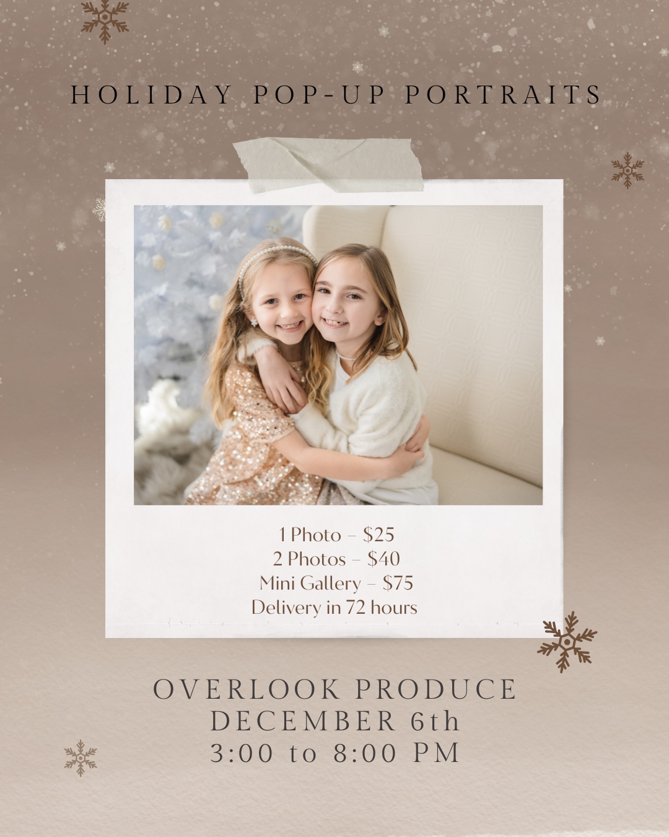 Mark your calendars for December 6th, 3–8 PM. The greenhouse at @overlookproduce is transforming into the coziest holiday market, and I’m bringing Holiday Pop-Up Portraits for anyone who wants a quick, beautiful photo to remember this holiday season.
Think: warm lights, a comfy little loveseat, and a fast, stress-free mini moment to capture you, your people, or your favorite holiday sweater 🎄
Here’s what you can expect at the event:
• 20 local makers with handcrafted gifts
• A warm and glowing greenhouse setup
• Campfire vibes by the Farm Market
• Delicious drinks from @elsiescoffee_udderdelights
• Treats and tasty snacks from local vendors
• Giveaways, door prizes, and festive shopping all evening long
And of course… a quick photo session by @octobergracemedia so you can take home a little holiday magic (without a full family session in this brisk winter weather).
✨ Vendors joining the market:
@elsiescoffee_udderdelights
@octobergracemedia (for your holiday pop-up portraits)
@potomacclay
@samandbriescharcuterie
@shadyhillva
@the_mamiejane_co
KaylasCreative Confections
Mill Song Crepes
Crabigals Crafts
@littleleafbooksellers
@fiveeightdesignco
Whimsy Wear
SuzieQ Creations
@village_to_village
Liv’n Life Studio
@mountainsky_yarn
Heaven Scent Tallow
Country Cottage Creations
L.C Farms
🎁 Come shop, sip, warm up by the fire, and grab a holiday photo while you’re here.
#ShenandoahValleyPortraits #VirginiaPhotographer #OctoberGraceMedia