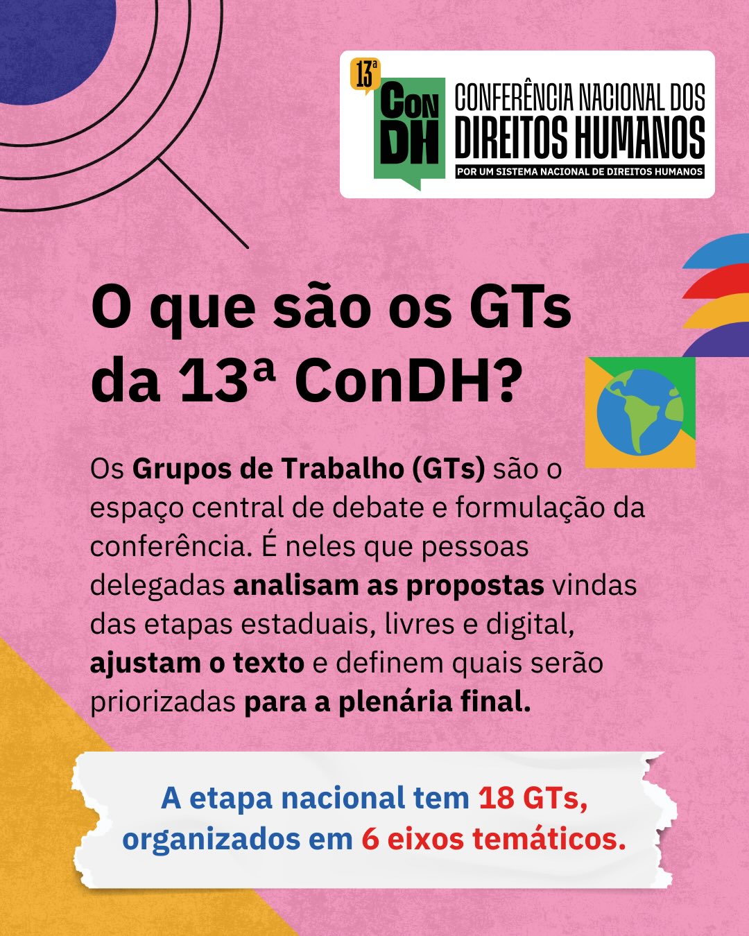 Na 13ª ConDH, nada é decidido de forma isolada. Os 18 Grupos de Trabalho são a espinha dorsal da conferência: é ali que as propostas vindas dos estados, das conferências livres e da etapa digital ganham forma final.
Cada GT aprofunda um recorte dos direitos humanos: do enfrentamento às violações até a construção do Sistema Nacional de Direitos Humanos. O que sai dos GTs define o que vai para a plenária e, depois, influencia políticas públicas, programas e decisões nacionais.
É a democracia acontecendo por dentro!
#13ConDH #SistemaNacionalDeDireitosHumanos#DemocraciaViva