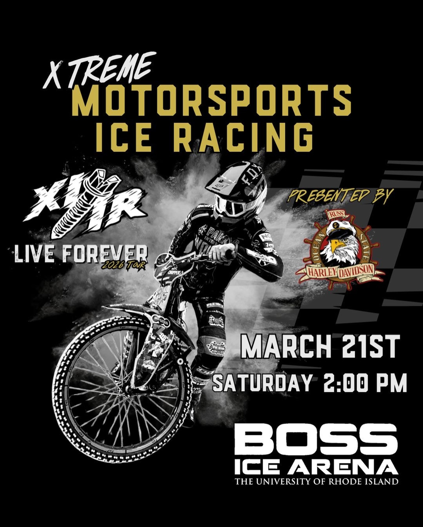 🚨 JUST ANNOUNCED! 🚨 Boss Ice Arena and Oak View Group are thrilled to welcome Xtreme International Ice Racing (XIIR) presented by Russ’ Ocean State Harley Davidson, to Kingston on March 21, 2026! 🏍️❄️
Get ready for an unforgettable night of professional motorsports on ice! 🌟 Featuring Speedway Bikes, Pro Outlaw Quads, E-bikes, and Flat Track Motorcycles! Get ready for the ultimate icy showdown.
🎟️ Tickets on sale NOW at bossicearena.com & theryancenter.com! Don’t miss your chance to witness the Xtreme in action! It’s a night of thrills you won’t forget! 👊