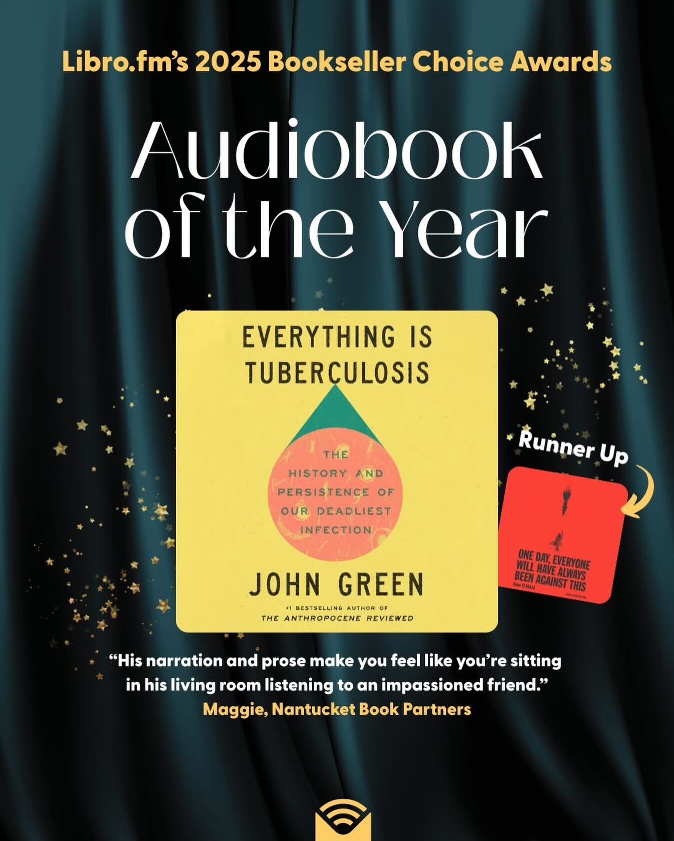 @librofm used a quote from our very own Maggie Hewitt @medusa_moon33 to celebrate their audio book of the year - “Everything is Tuberculosis” by @johngreenwritesbooks. Maggie writes “His narration and prose make you feel like you’re sitting in his living room listening to an impassioned friend.”
Did you know you can purchase audio books through Libro.fm and support @nantucketbooks? Click link in bio to learn more or visit https://libro.fm/nantucket. Makes a great gift!