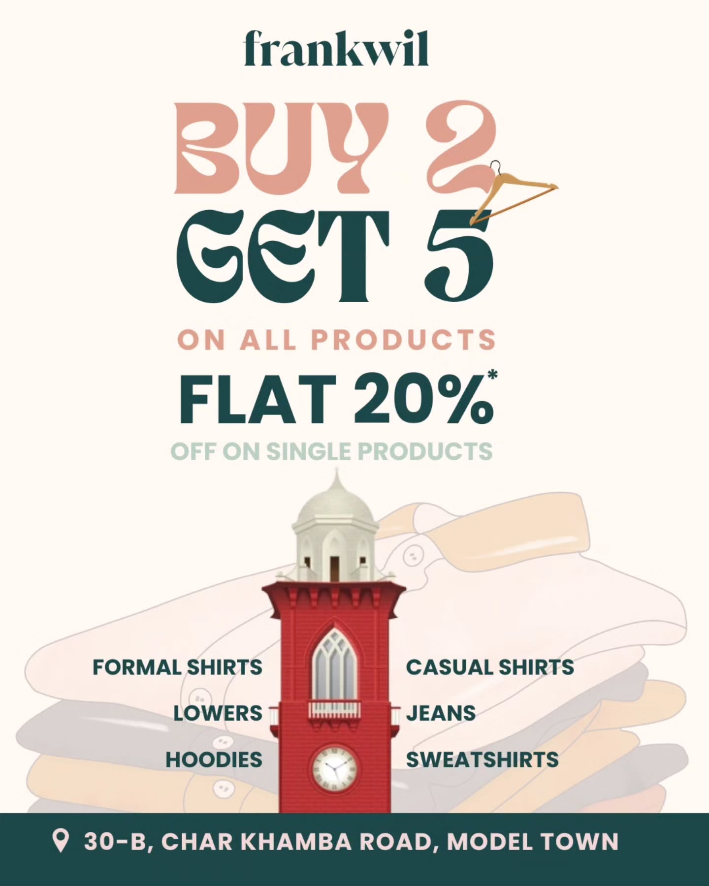 Ludhiana, this is your sign to shop smart.
Buy 2 get 5 on the entire Frankwil collection + flat 20% off on single products.
Limited time. Unlimited style.
📍 30-B, Char Khamba Road, Model Town
.
.
#frankwil #ludhiana #ludhianashopping #modeltownludhiana #mensfashion #menswear #mensclothing #mensoutfits #fashionformen #premiummenswear #mensstyleindia