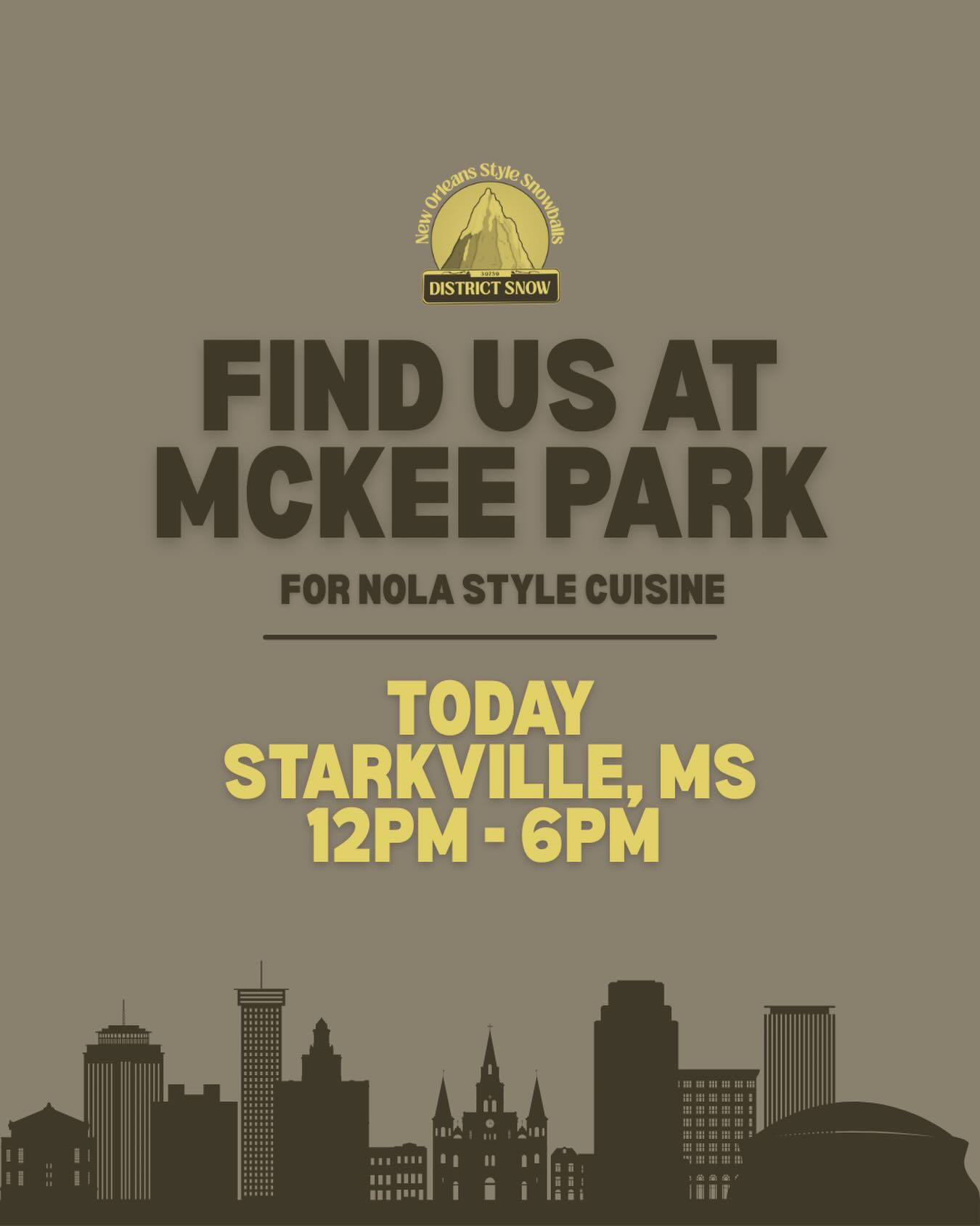 Unwind a busy thanksgiving week with District Snow!! Come by and see us at McKee Park today until 6PM for New Orleans cuisine and more!