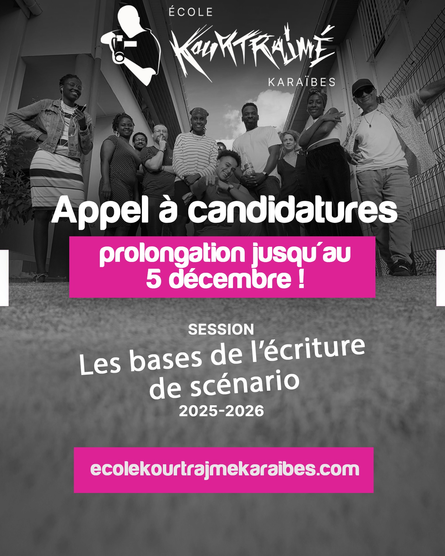⏳ Derniers jours pour postuler ! ⏳
🌴 Avis aux conteurs et conteuses de la Caraïbe francophone 🌴
Formation 100% financée en écriture de scénario,
14 places, peut-être la tienne.
Les demandeurs d’emploi peuvent bénéficier d’une indemnisation, sous réserve d’éligibilité France Travail.
🏚Lieu de la formation : CIRP, Pointe-Noire (Guadeloupe)
Durée : 400 heures
Format : majoritairement en présentiel.
Disponibilité obligatoire du 15/12/2025 au 05/06/2026
Programme intensif, motivation indispensable.
Candidature via notre site internet (lien en bio)
Deadline : 5 décembre 2025
#ÉcrisTaKaraïbes #scénario #guadeloupe #martinique #guyane #serie #film #pointenoire #france2030 #afdas #francetravail #cirp #canbt971