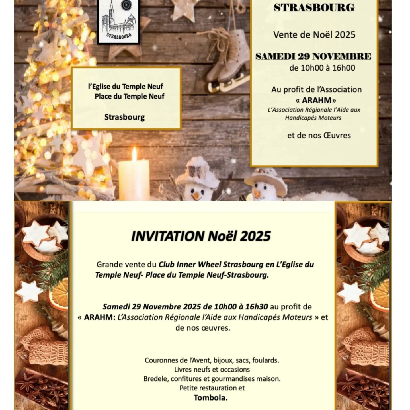 A Strasbourg ce samedi 29 novembre de 10h à 16h30 dans l'église du temple neuf vous trouverez entre autres mes sujets de noël pour la déco du sapin.
La vente est gérée par le club Innerwheel
Strasbourg au profit de l'association ARHAM