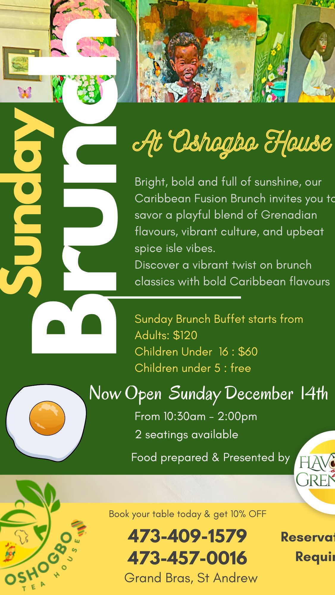 .
RESCHEDULE : Caribbean Fusion Brunch
We’re excited to announce that our Caribbean Fusion Brunch has been rescheduled to Sunday, December 14th! we have been taking a little extra time to make sure everything is perfect for you.
📅 New date: Sunday, December 14th
🕰️ Time: 11am
📍 Location: Grand Bras
✨ Why the change? To ensure everyone has a fantastic experience with plenty of reservations
What to look forward to:
Island-inspired brunch with a modern twist
Warm, welcoming vibes and excellent service
Reservations required:
Book your table now to secure your spot: what’s app 473-409-1579 or 457-0016
We can’t wait to brunch with you and celebrate good vibes, great food, and unforgettable flavors. See you there! 🌺🍍🥥 @followers #sundaybrunch #traditionalfood #flavoursofgrenada
