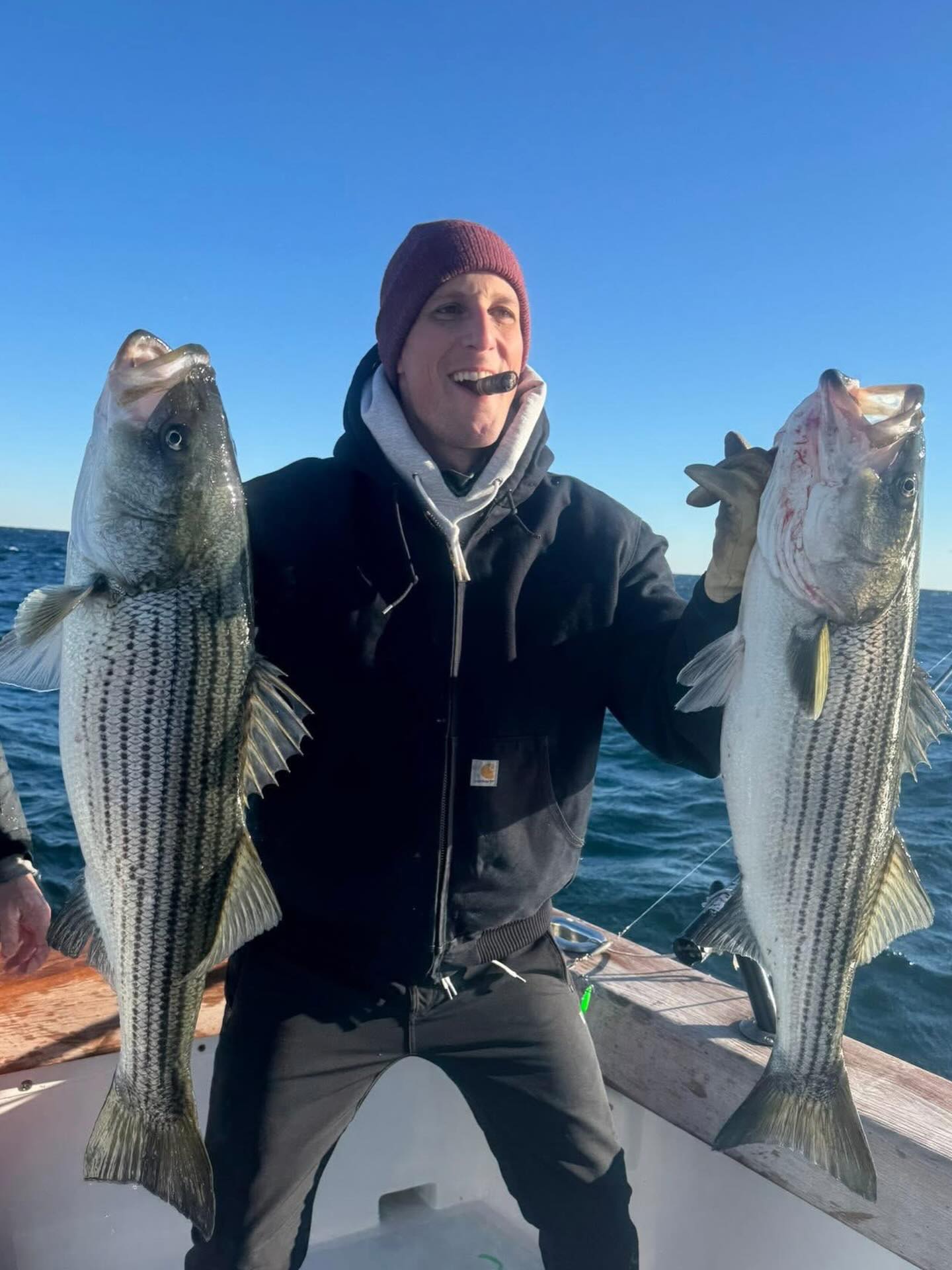 Great fishing continued for Brian n his boys . Catching our limit and a few tags… released a bunch more. Cold and sporty out there, but worth it. Boys fished hard. Call now to get in on this bite. Plenty of fish around. 561 578 2710. #sidejobcharters #stripers #striperfishing #belmar
#belmarmarina njfishing bogansrods reelseat pennfishing ruthelsstackle