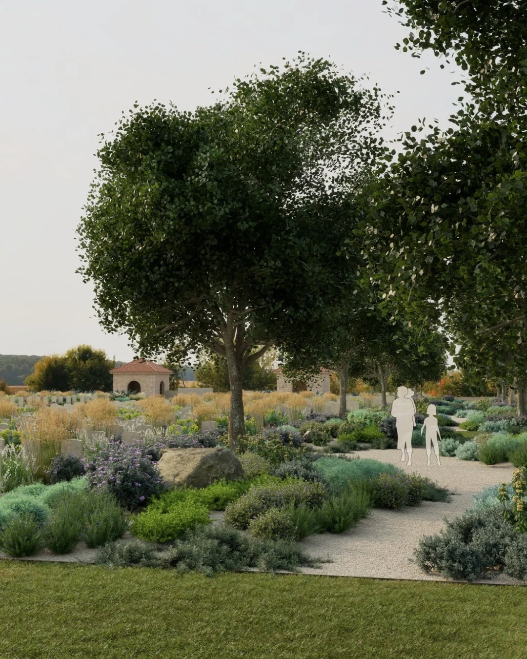 Our vision for the Medjez-El-Bab Commonwealth War Graves Commission in Tunisia.
Set in the Medjerda Valley, the redesign replaces over 85% of irrigated lawn with drought-tolerant, climate-appropriate planting inspired by the surrounding olive groves and farmland.
Olive, Bitter orange, Pomegranate and Jacaranda trees. Native grasses, gravel gardens and wildflowers will reshape the landscape—bringing resilience, biodiversity and a renewed sense of peaceful remembrance.
Read more about the project in one of our latest blogs – link in bio.
⸻
ABOUT: Joe Perkins Design is a multi-award-winning landscape design consultancy, creating innovative outdoor spaces that celebrate the environment, wildlife, and biodiversity. Working across the UK and internationally, we partner with clients who share our passion for sustainable and visionary design. Discover more about our work at: www.joeperkinsdesign.com