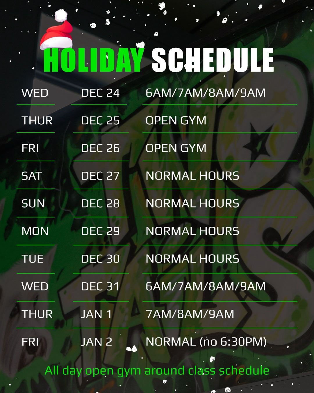 🟢 Our festive hours are set and the big Christmas workouts are ready to go 🎄💚
🟢 Get ready for our epic Christmas Eve 12 Days of Jingle Bar-Bells workout…
🟢 And cure your hangover with our traditional New Year’s Day workout - Murph meets DT meets ERG 😳
🟢 Two Tails does not slow down — we just add tinsel 🎄
🟢 Classes + Open Gym times to suit all 🎅🤶