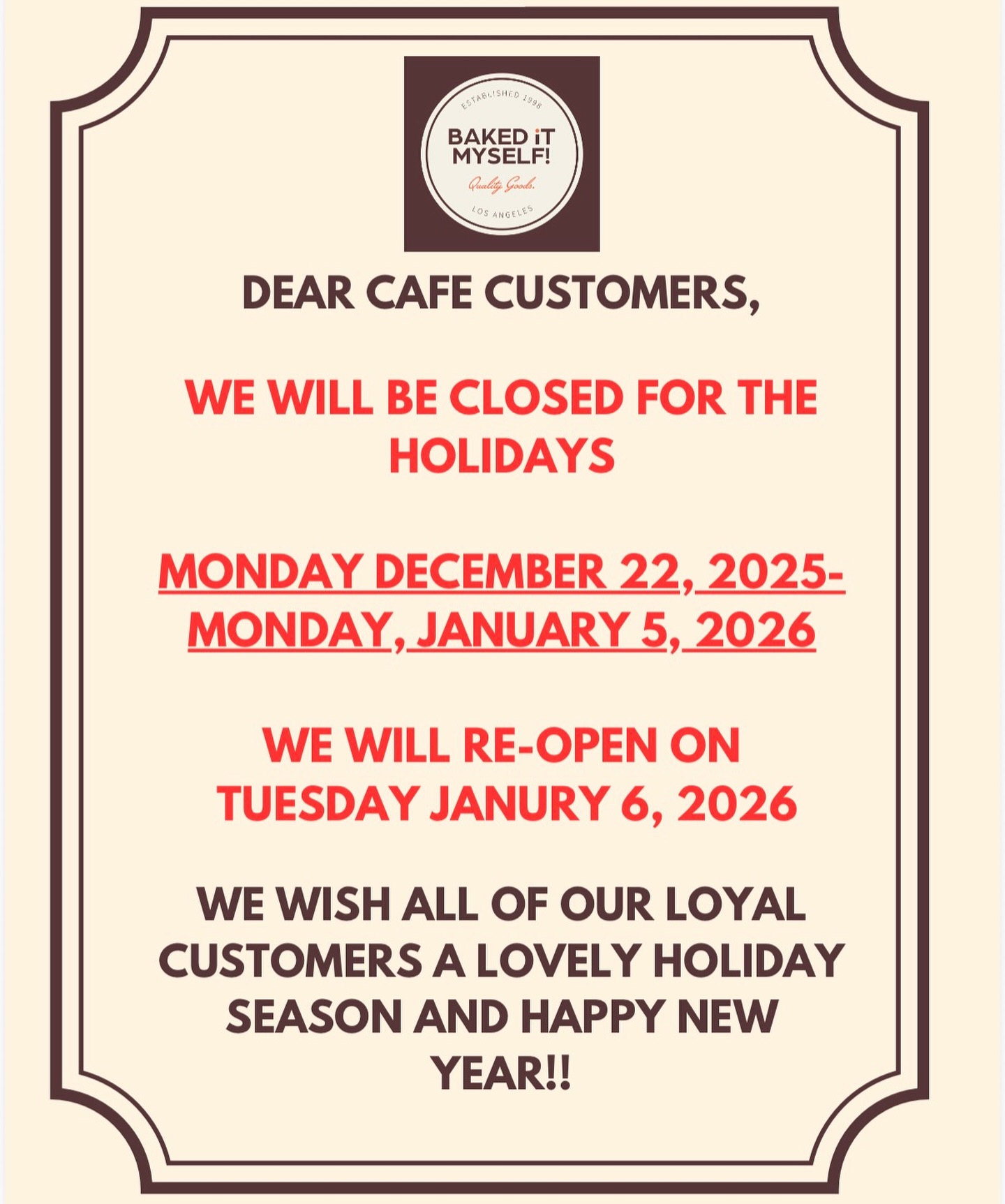 Hi all! BIM cafe will be closed from 12/22-1/5 and returning January 6, 2026! Wishing you all a lovely holiday season and New Year! Love Cheryl and the BIM Crew!