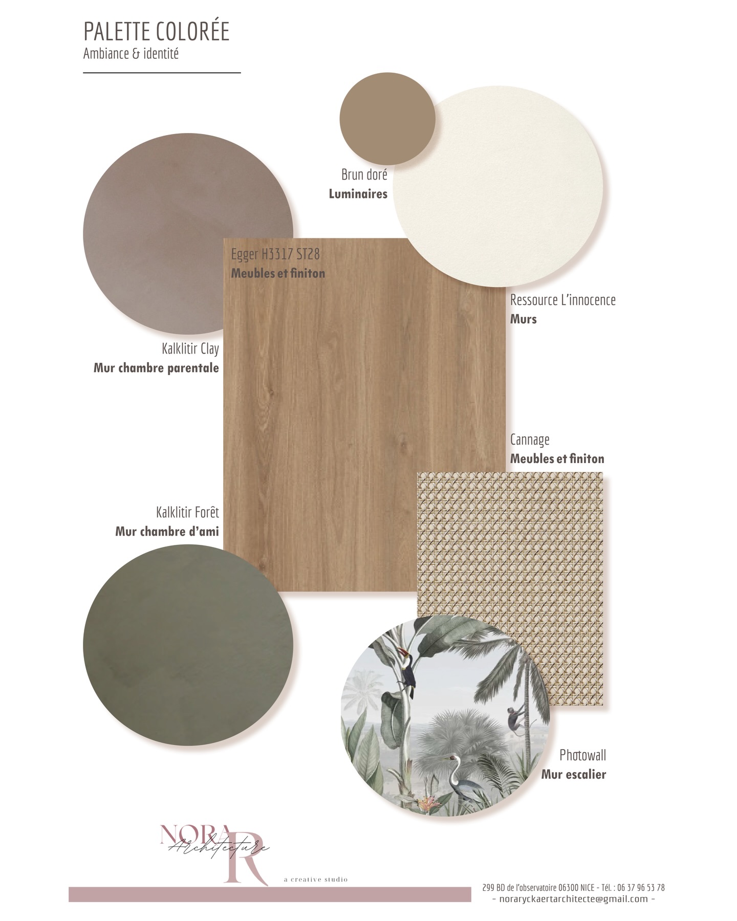 PALETTE COLORÉE
• Une harmonie douce et bohème PROJET PONS -
Cette planche réunit l’essence du projet à travers des matières chaleureuses comme le bois, le cannage et les textures textiles.
• Des nuances de peinture à la chaux enveloppantes -
Du beige lumineux Ressource L’Innocence aux teintes plus profondes Kalklitir Clay et Kalklitir Forêt, chaque couleur apporte douceur et personnalité aux espaces.
• Une identité visuelle commune -
L’objectif : créer un véritable fil conducteur entre toutes les pièces, malgré leurs usages différents.
• Des teintes naturelles et des finitions mates -
Ces choix assurent une continuité subtile, où matières et couleurs dialoguent entre elles avec cohérence.
• Un papier peint panoramique poétique -
Il vient dynamiser la cage d’escalier menant au +1, apportant caractère et profondeur à ce passage vers l’étage. 🌿✨
#couleurs #architecture #design #ambiance #moodboards
