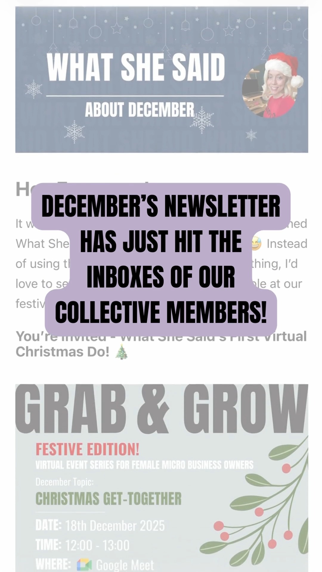 The December What She Said newsletter has officially landed 🎉
Festive invite. Burnout insights. Autumn Budget breakdown. 2026 planning. Member spotlight.
It’s a good one.
Collective members – check your inbox.
Everyone else – link in bio to join us.
#WhatSheSaid #FMBOs #WomenInBusiness #DecemberNewsletter #FemaleFounders #CommunityForWomen #GrabAndGrow #WomenWhoWork #UKSmallBusiness #BusinessSupport