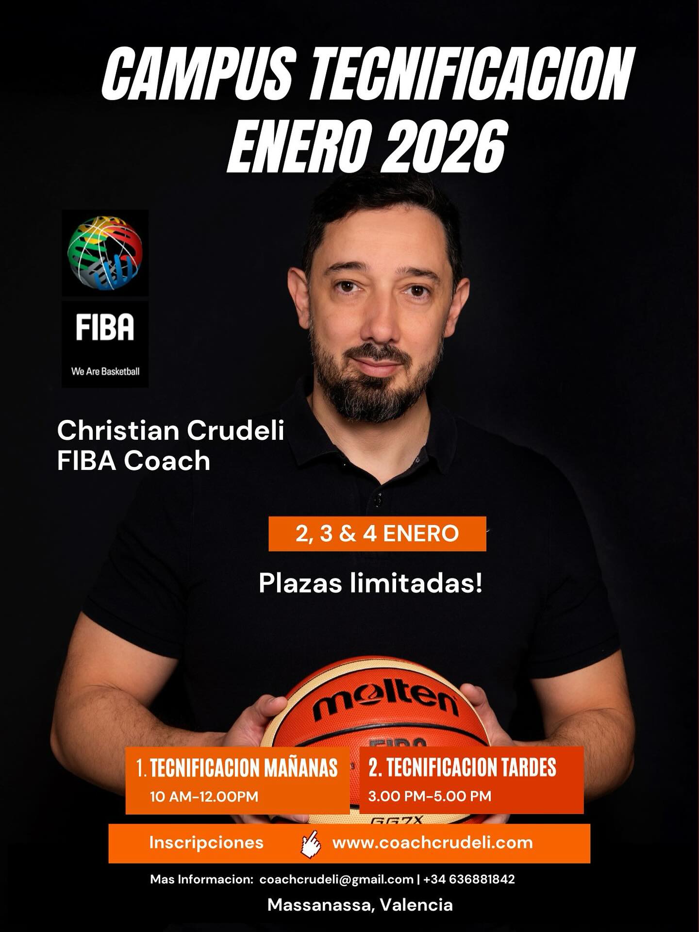 🏀Campus Tecnificación “Grupo Reducido”🏀(2,3,4 Enero 2026)📍Massanassa, València 👉🏻Todas las edades y niveles! 🌍FIBA @coachcrudeli
El Campus de Tecnificación “Invierno” 2026 es una experiencia de 3 dias llena de acción, centrada en el desarrollo de habilidades. Nuestro entrenador principal brindará instrucciones personalizadas a jugadores de todos los niveles, ayudándoles a mejorar su tiro, manejo del balón, pase, defensa y comprensión general del baloncesto.
👉¡Regístrate Hoy y asegura tu plaza para el Campus Baloncesto Invierno 2026!
Toda la información en www.coachcrudeli.com
Para más información puedes escribir a coachcrudeli@gmail.com o al +34636881842
Plazas limitadas! Por orden de llegada y hasta agotar las plazas! Date prisa que vuelan! Nos vemos pronto!
#baloncesto #basketball #basketballcamp #escoleta #escoletapascua #basketballdrills #basketballplayer #basketballneverstops #basketballtraining #basketballgame #basketballskills #pascua #valencia #basketballislife #basketballworkout #tecnificacion #basketballlovers #basketballcoach