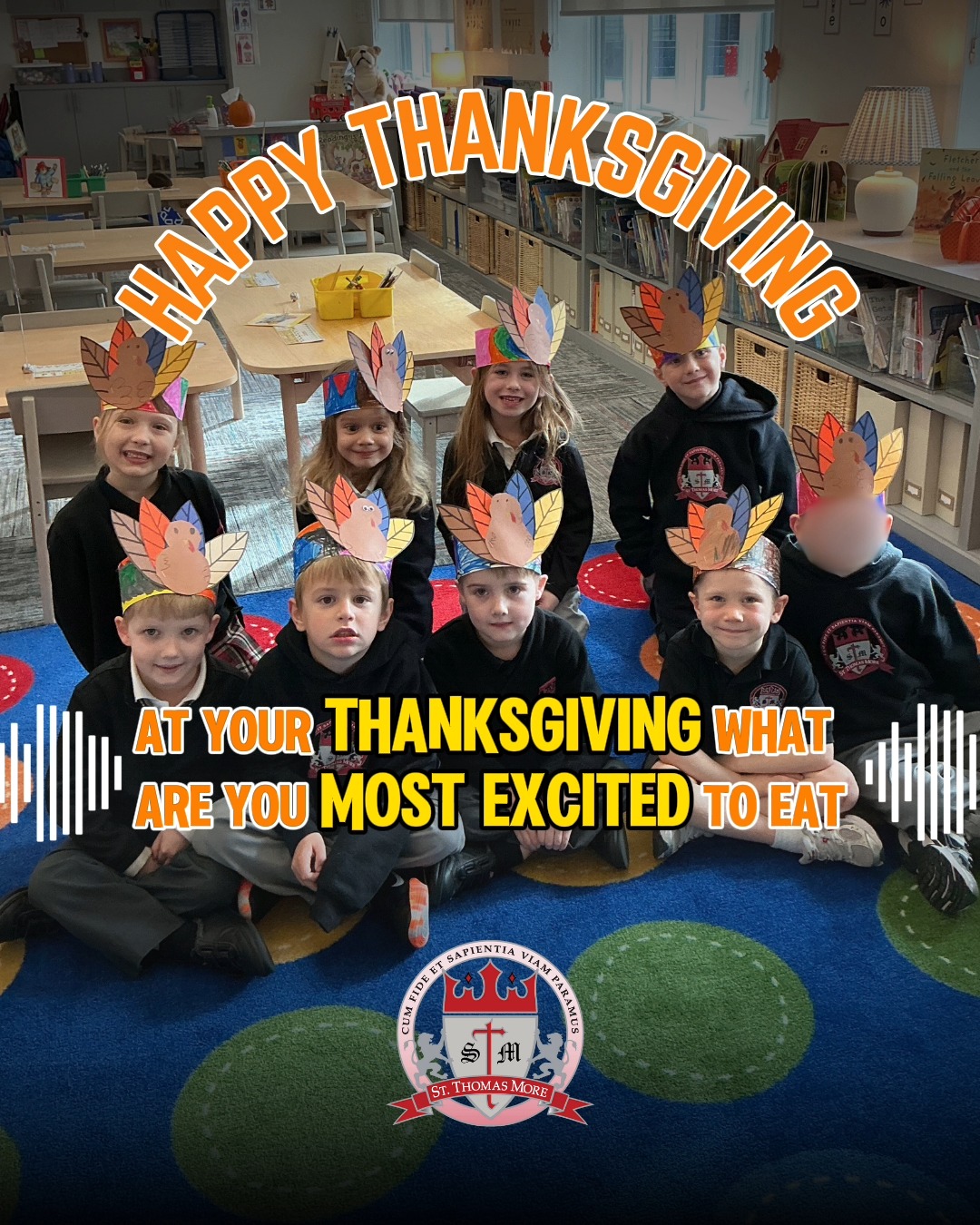 🌟 PART 2 — STM Gratitude Series (Family & Friends)
Our STM virtues shine brightly in today’s Kindergarten reflections — gratitude for family, appreciation for friends, and excitement for the simple joys of Thanksgiving.
Whether they’re dreaming about dessert or looking forward to pasta on the holiday table, our students remind us what this season is truly about: togetherness, love, and the blessings God gives us.
Thank you @materdeiradio for giving our young Bulldogs a chance to share their Thanksgiving hearts.
🖤💛 Wishing you a season filled with gratitude.
#StThomasMoreSchool #STMCommunity #CatholicEducation #CatholicSchoolLife #BulldogPride #ThanksgivingGratitude