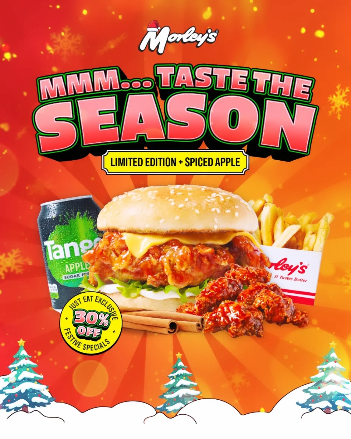 🎄Introducing our new festive menu
🍎🌶️ Sweet N Spicy Apple glaze on Morleys signature fried chicken
💸 Exclusive 30% off on @justeatuk
📍At selected locations
#mmm...tastetheseason ❄️