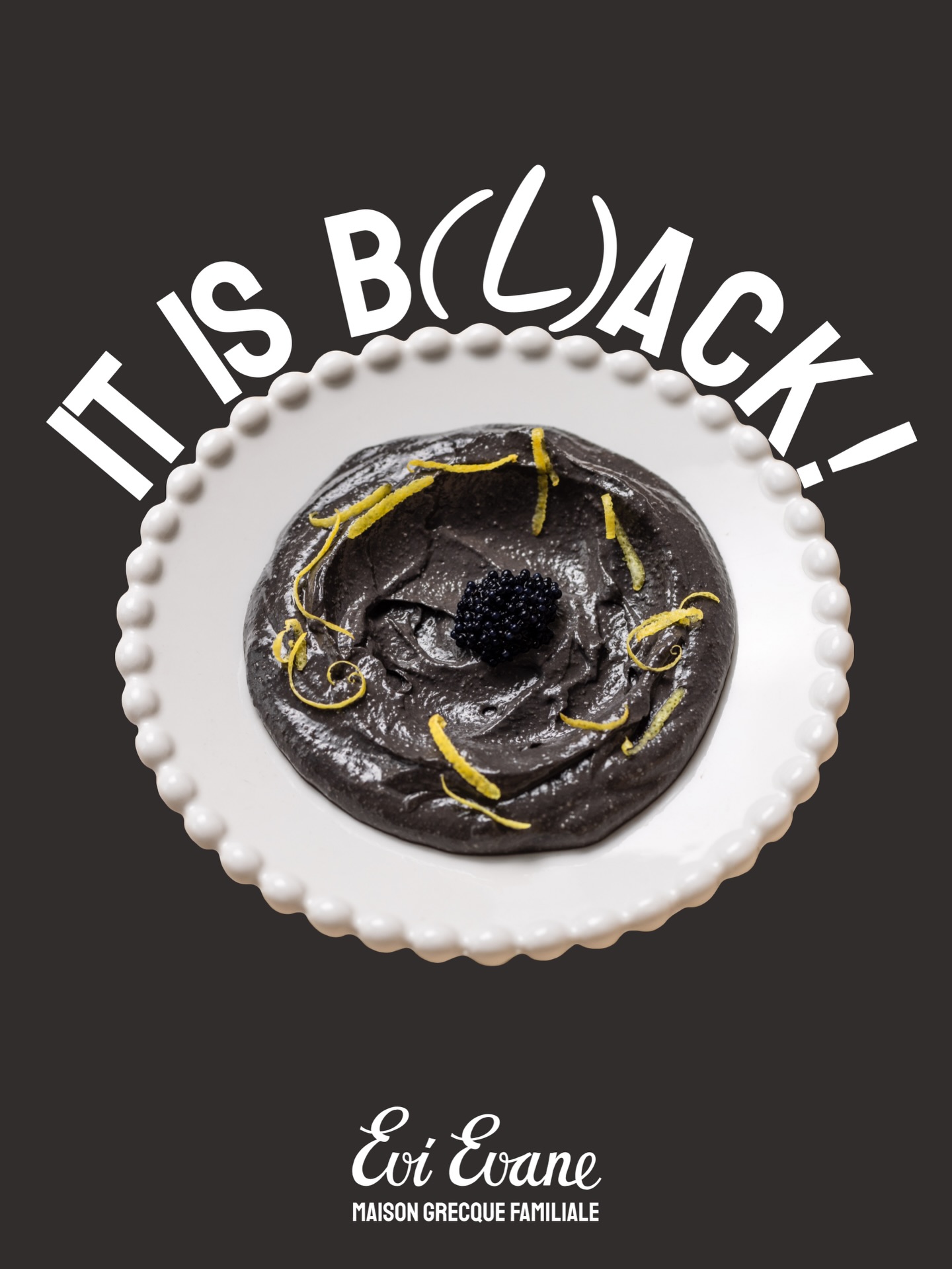 🏴☠️🖤LE TARAMA NOIR EVI EVANE 🖤🏴☠️
Vous l’attendiez, il est de retour. Notre tarama se met sur son 31 en se parant d’encre de seiche pour ioder et sublimer encore plus votre palais.
🎄Dans nos traiteurs pour fêter la fin de l’année.
.
.
#evievane #dinanikolaou #faitmaison #traiteurgrec #traiteur #restaurant #restaurantparis #restaurantgrec #mezzes #collegeculinairedefrance #lefooding #timeout #anousparis #greekfood #healthyfood #catering #pita #souvlaki #gyros #tarama #feta #food #bestrestaurantparis #spitiko
#EviEvane #CateringGrec #TraiteurParis #SaveursDeGrèce #ÉvénementGourmand